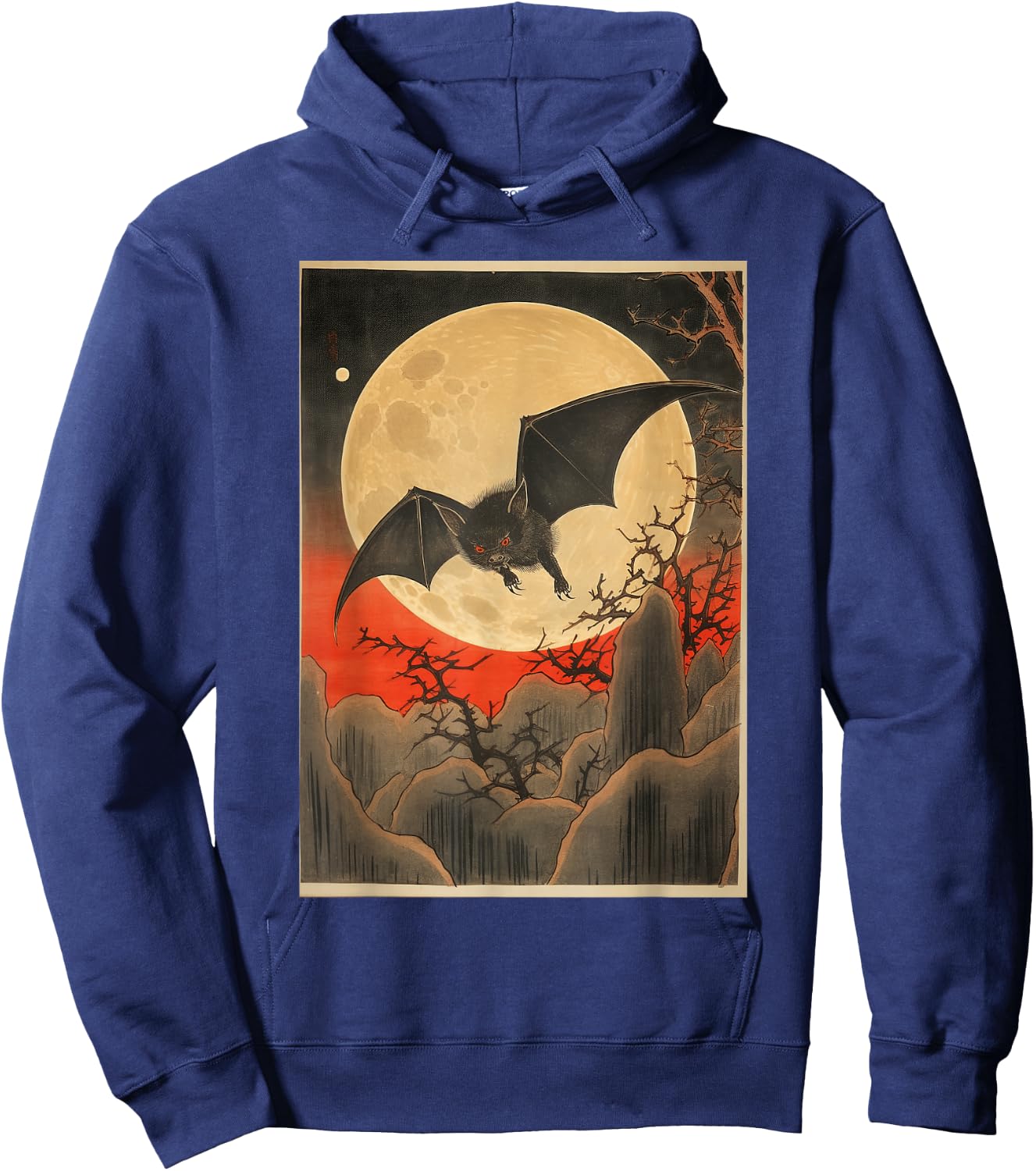 Japanese Woodblock Art 1905 Bat in Moon Meiji Era Hoodie - Hoodie | Navy