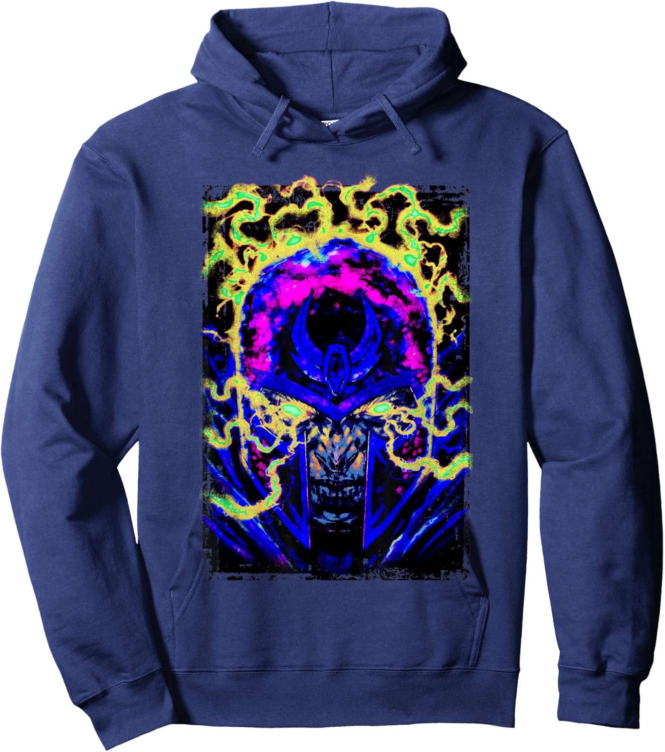 Marvel X-Men Magneto Intense Looking Evil Neon Portrait Hoodie - Hoodie | Navy
