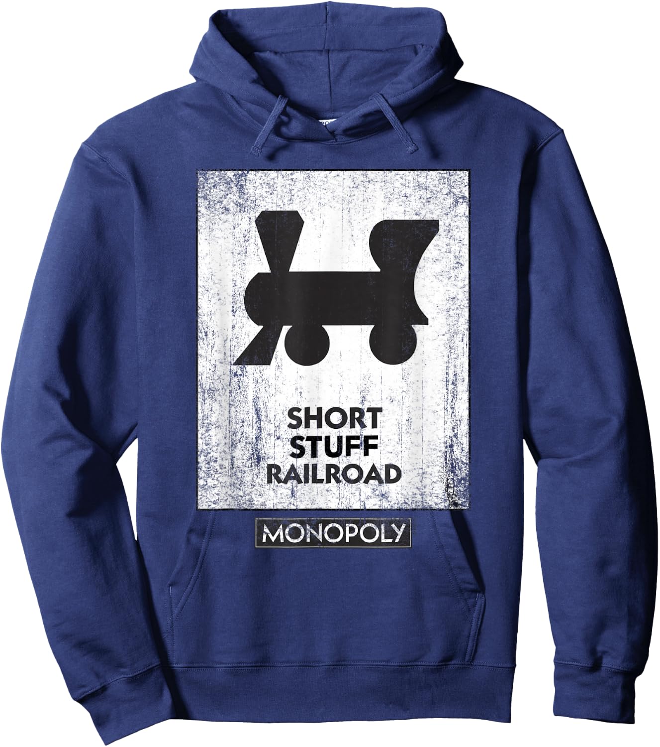 Monopoly Mr. Monopoly Short Stuff Railroad Distressed Logo Hoodie - Hoodie | Navy