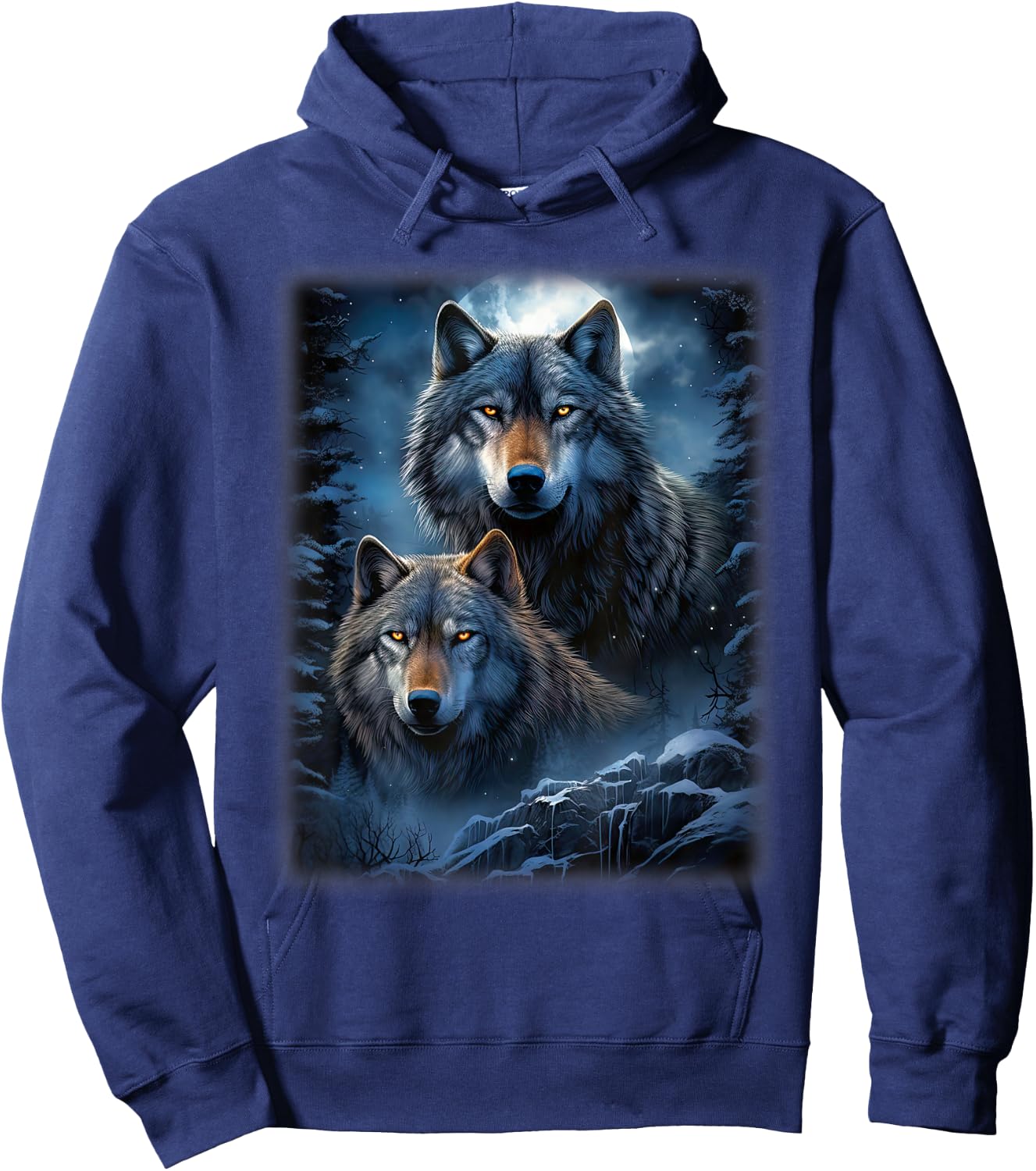 Wolf Wolves in Forest by Night Moon Fantasy Art Wildlife Hoodie - Hoodie | Navy
