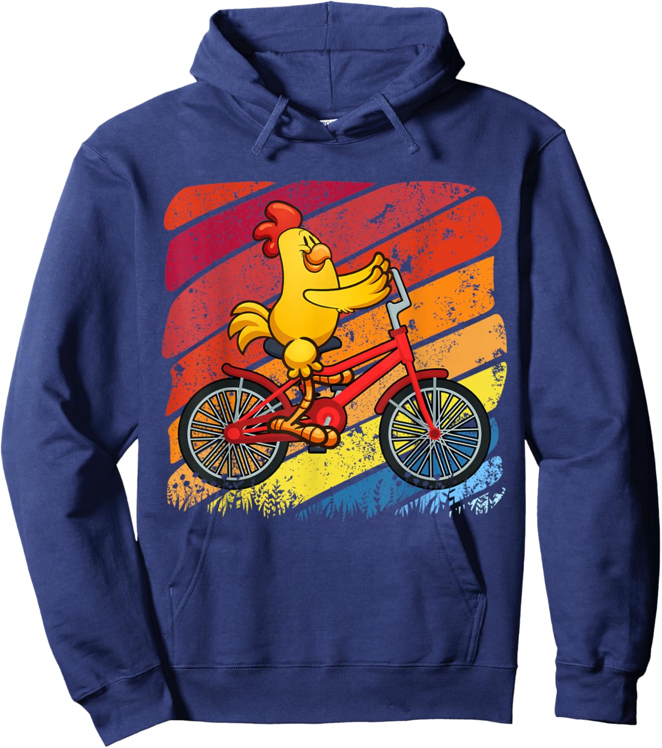 Vintage Retro Chicken Riding Bicycle Cyclist Farm Animal Hoodie - Hoodie | Navy