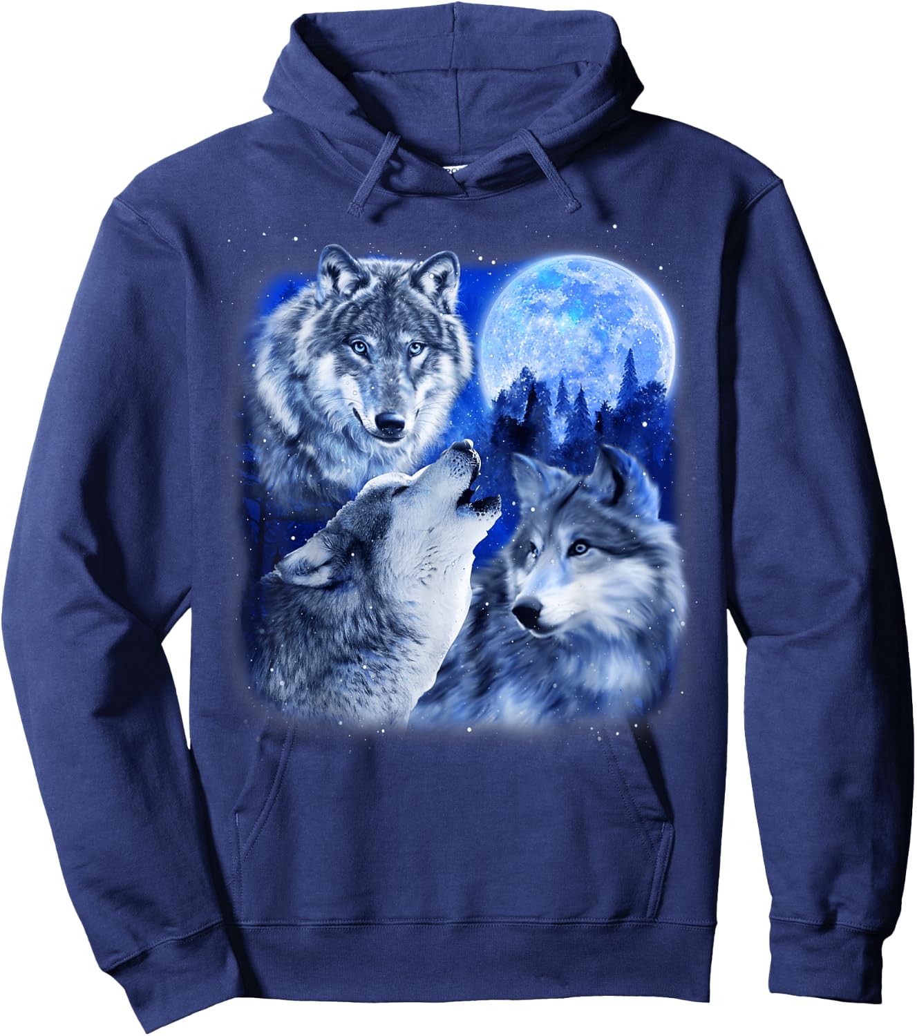 Three Wolves 3 Grey Wolf Howling At The Moon Wild Animal Hoodie - Hoodie | Navy