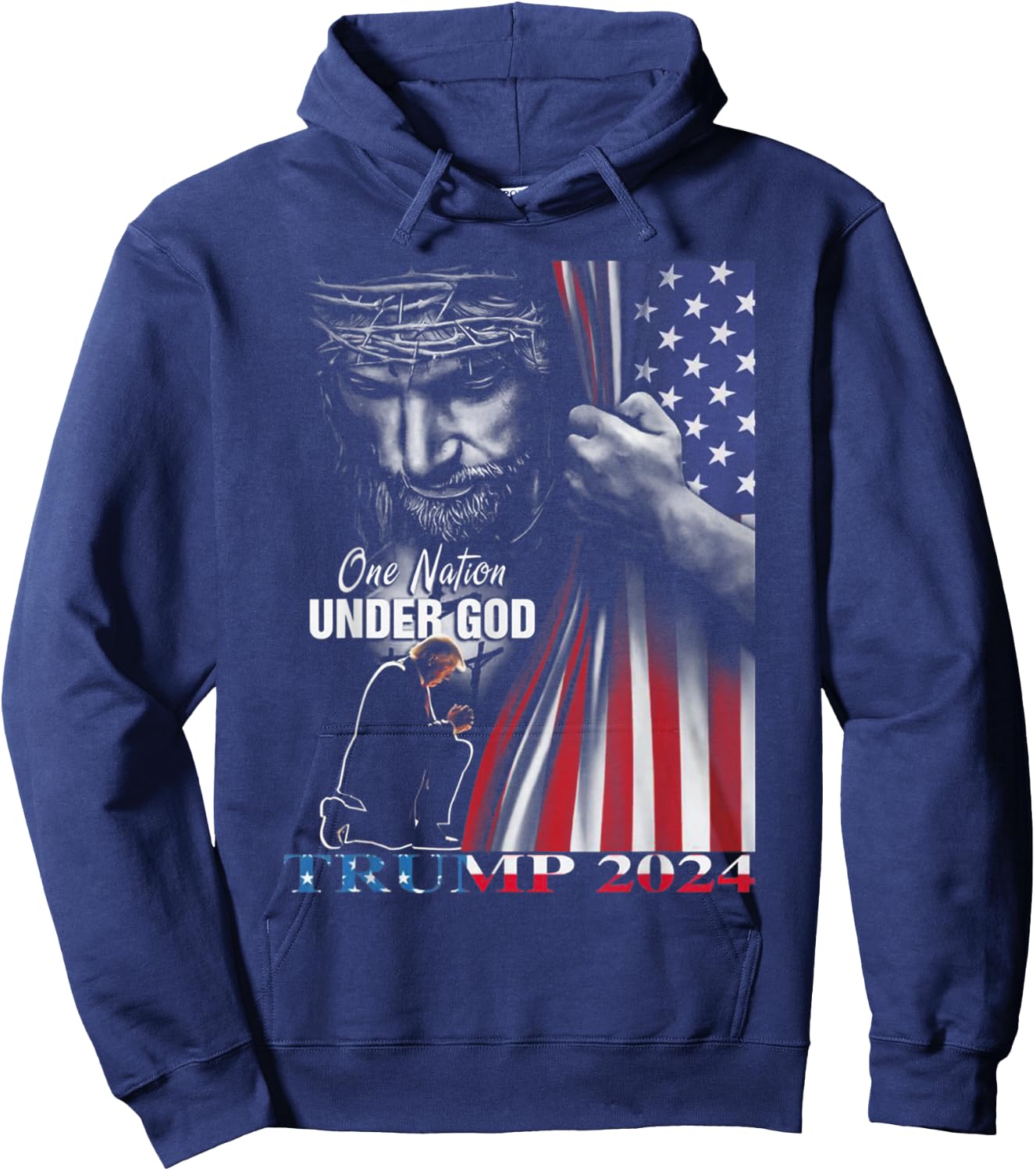 One Nation Under God Trump 2024 God American Flag Men Hoodie - Hoodie | Navy