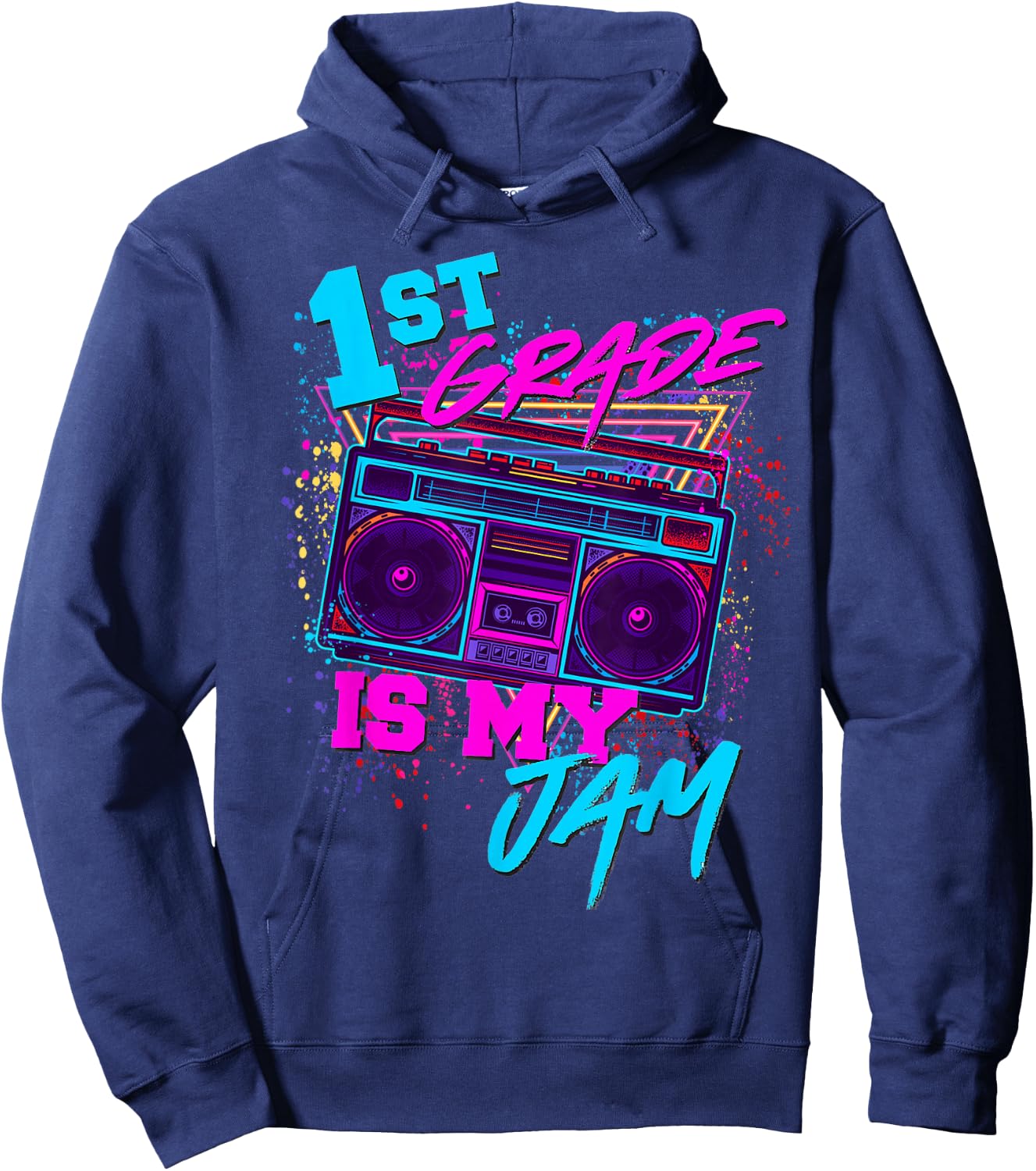 1st Grade Is My Jam Vintage 80s 80's Teacher Student Retro Hoodie - Hoodie | Navy