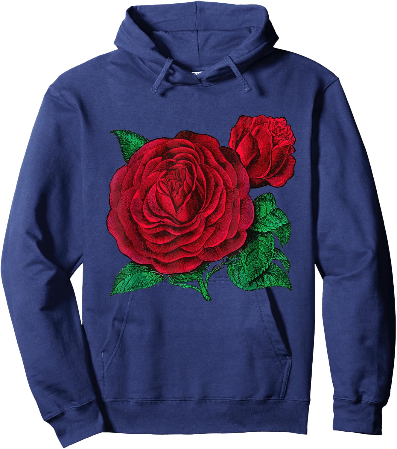 Vintage Red Roses Flower Floral Illustration Blossom Lovers Hoodie - Hoodie | Navy