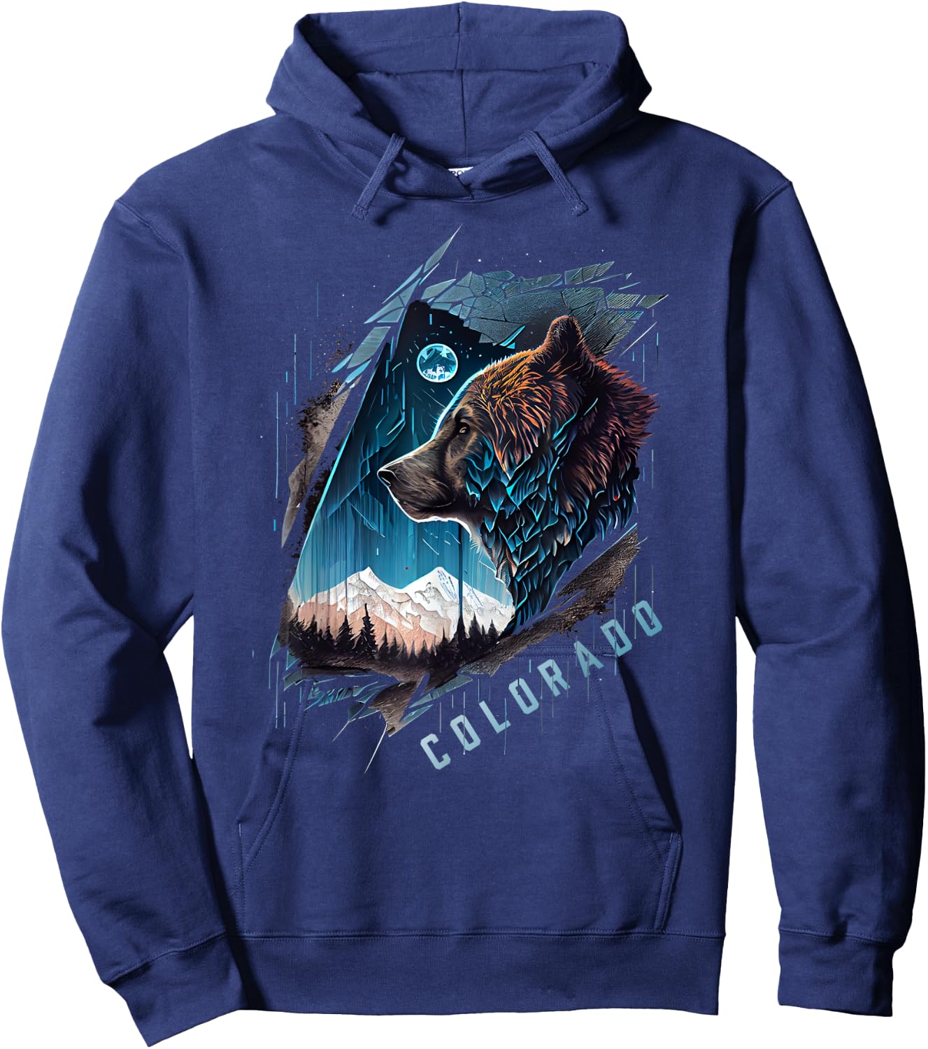 Colorado Mountain Bear - Bear, Moon, & Stars Retro Hoodie - Hoodie | Navy