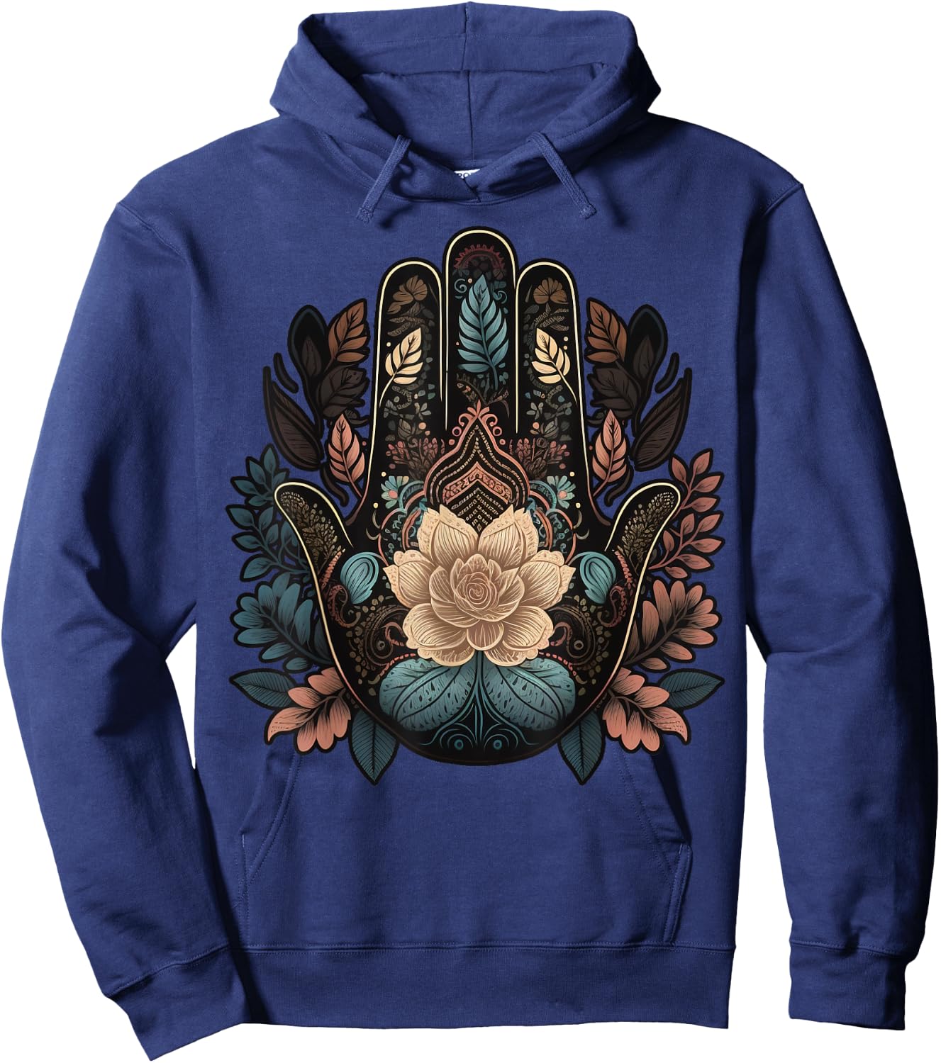Floral Khamsah or Hand of Fatima on flower Hand of Hamsa Hoodie - Hoodie | Navy