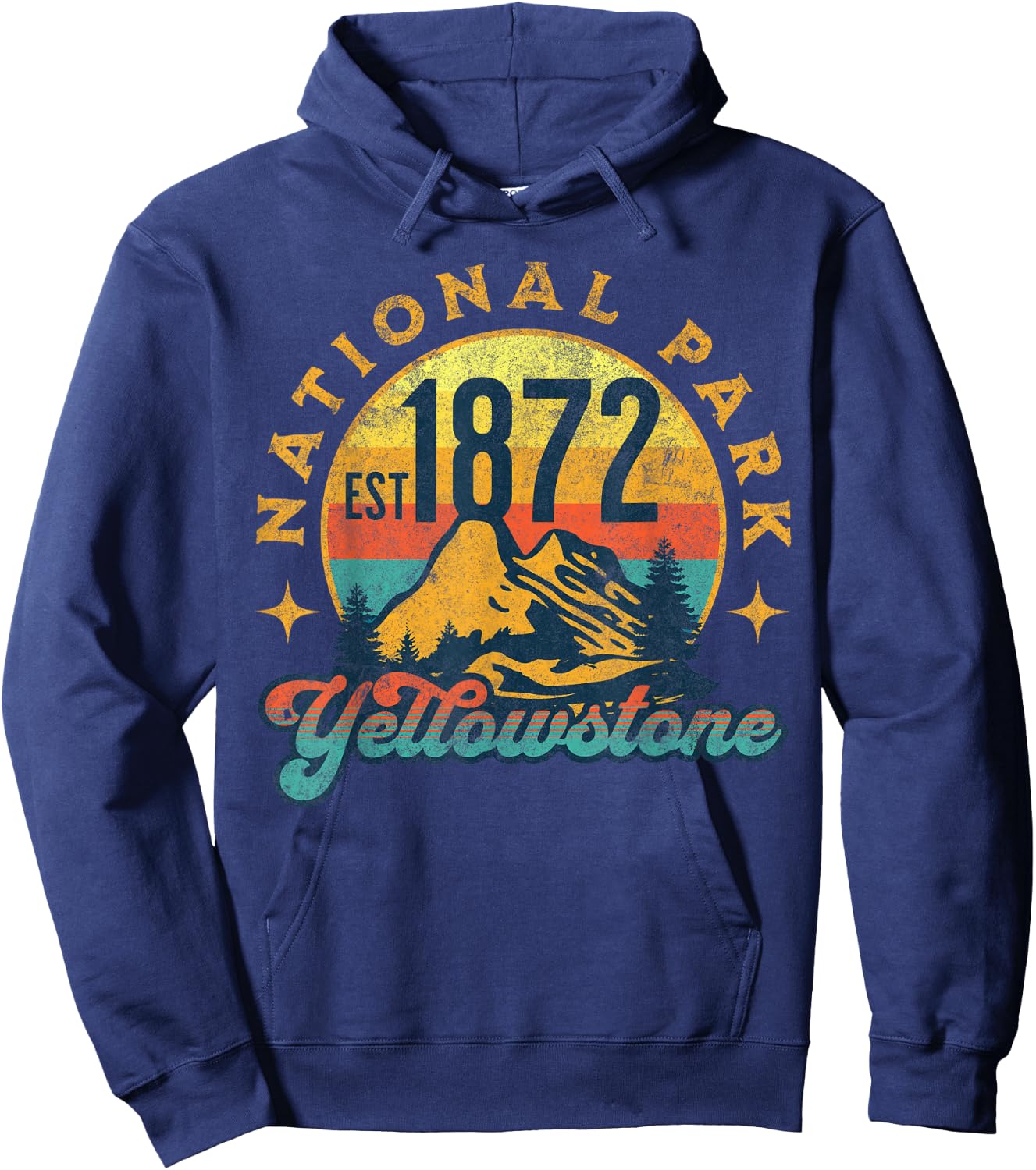 Yellowstone Park Nature Mountains Hiking Outdoors Vintage Hoodie - Hoodie | Navy