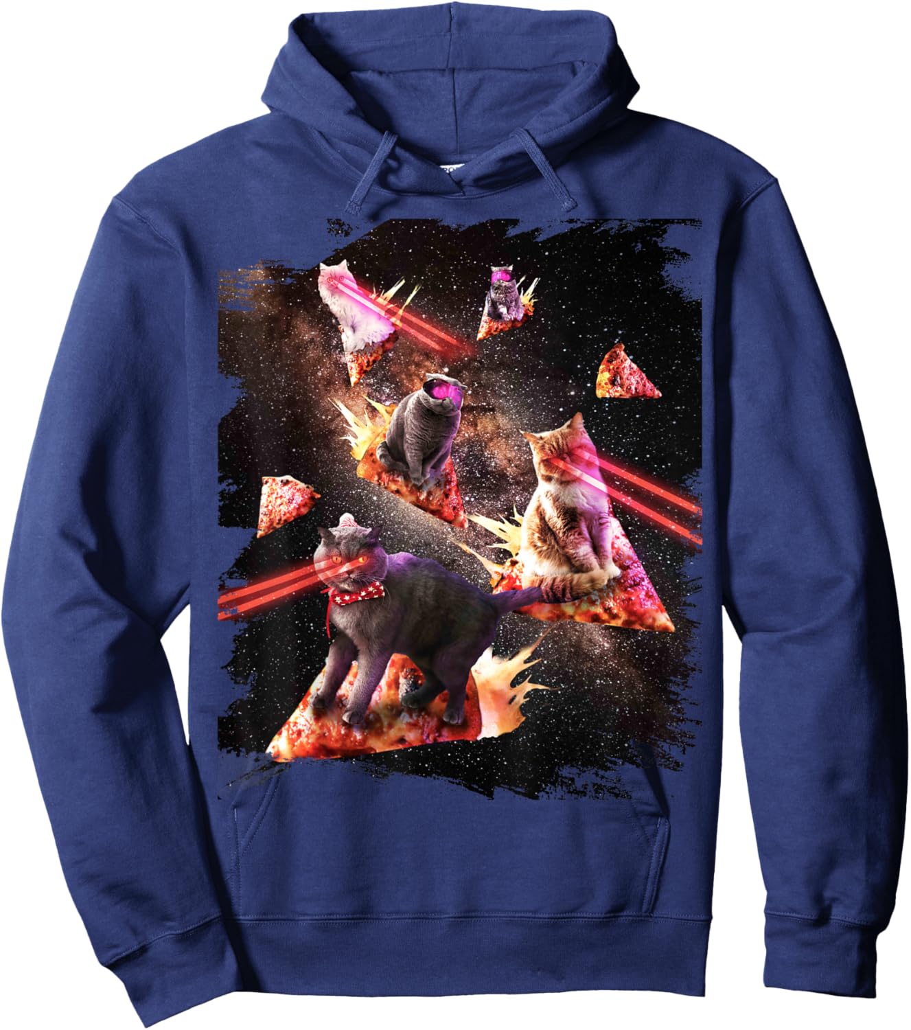 Galaxy Laser Cat - Space Pizza Cats with Lazer Eyes Hoodie - Hoodie | Navy