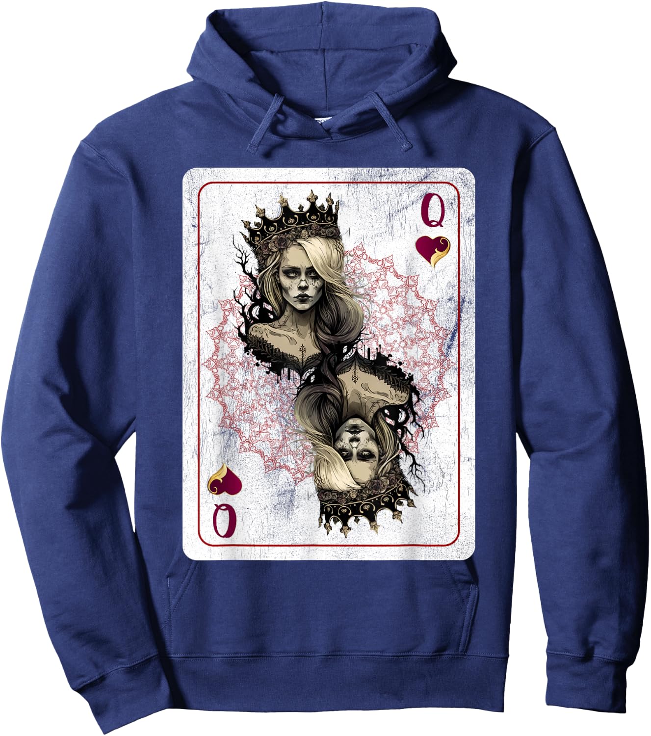 Creepy Poker Hearts Queen Card Game Creepy Gothic Fan Hoodie - Hoodie | Navy