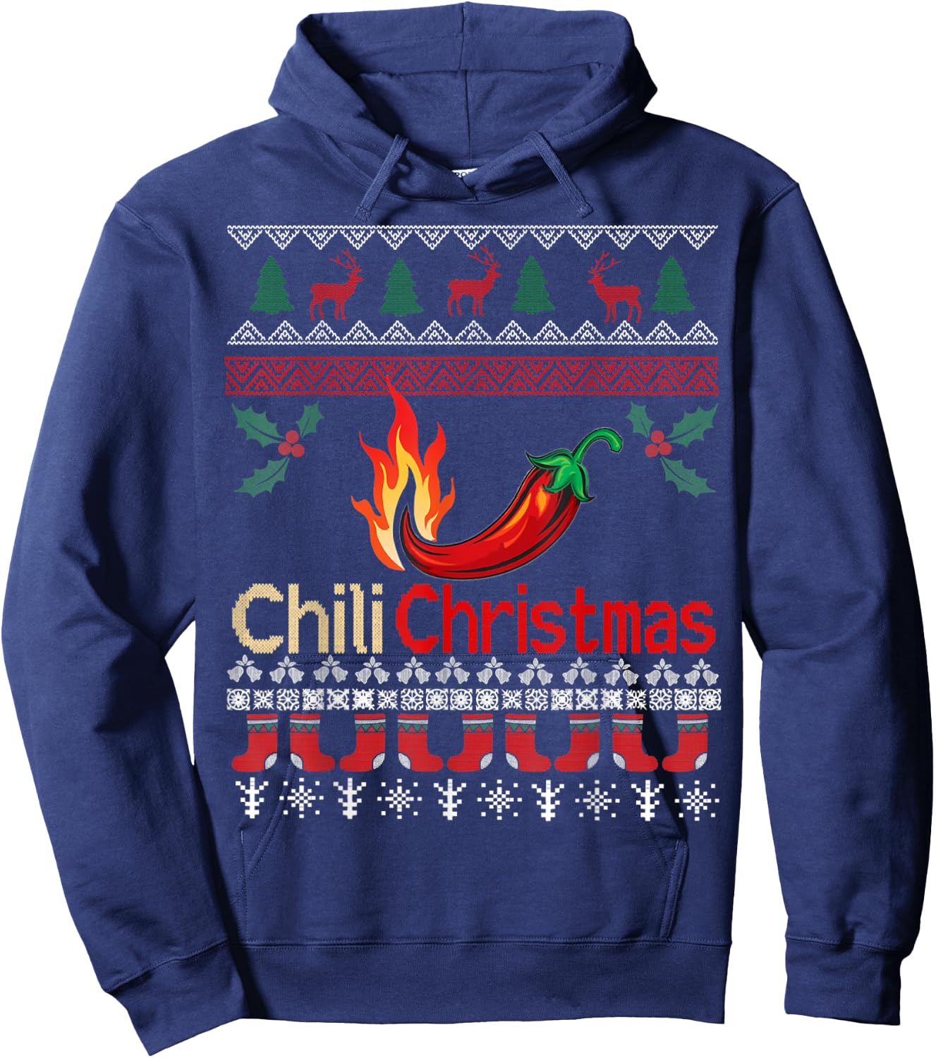 Chili Ugly Christmas Costume, Ugly Christmas Sweater Hoodie - Hoodie | Navy