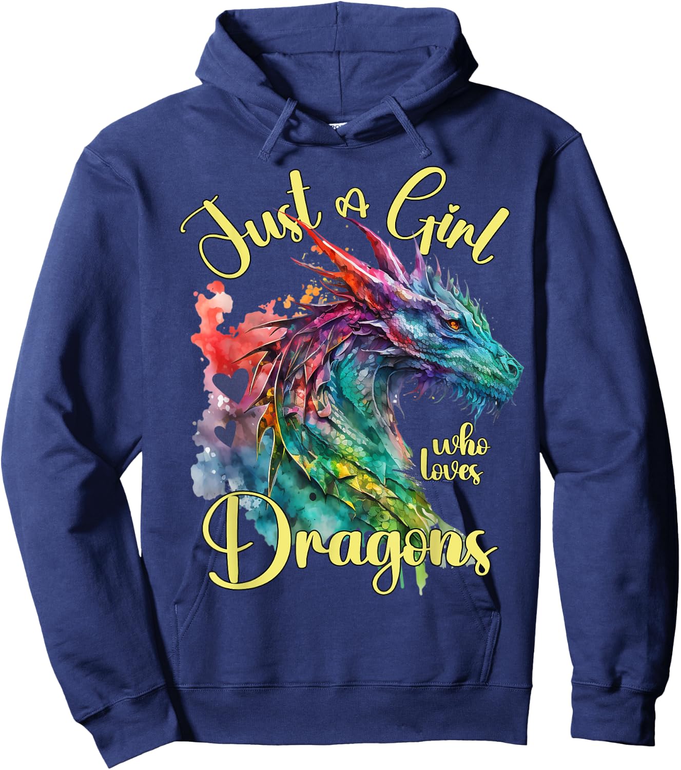 Just a girl who loves Dragons Watercolor Dragon Lover Theme Hoodie - Hoodie | Navy