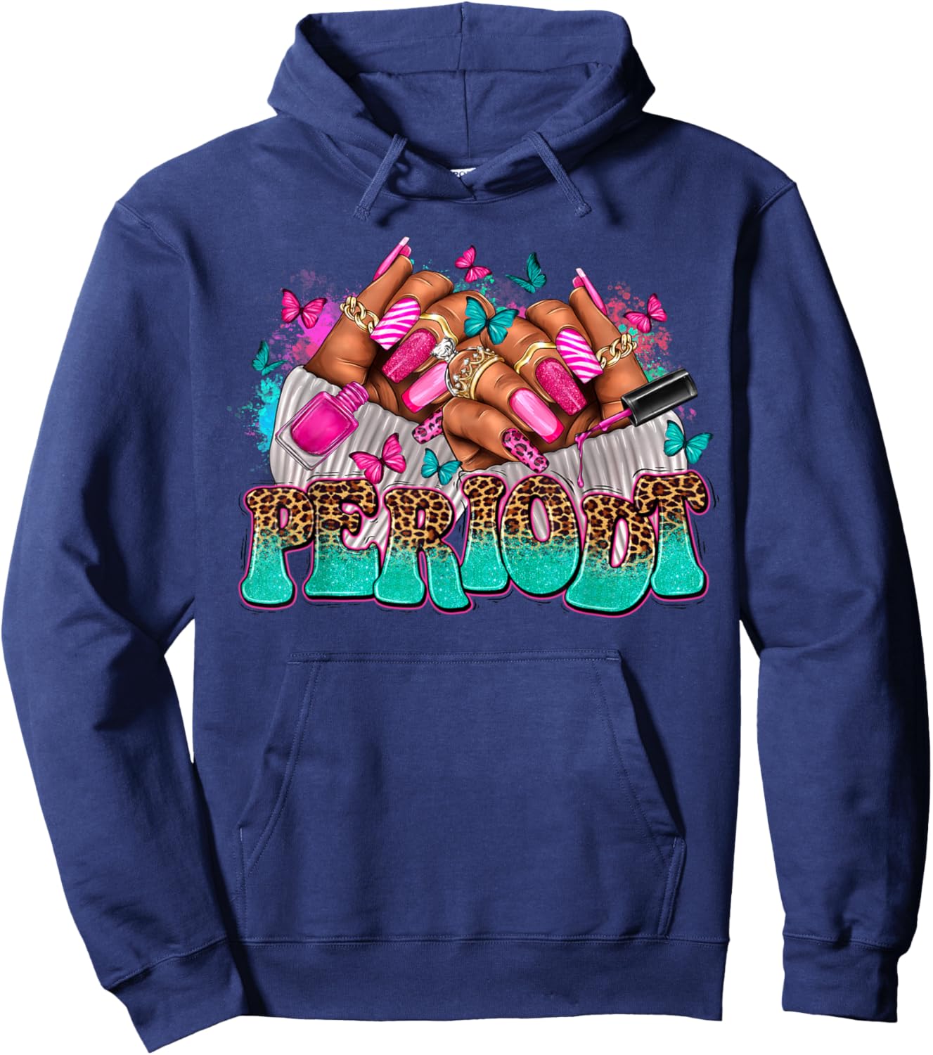 Gifts Afro Diva Leopard Periodt Nail Art Black Woman Hand Hoodie - Hoodie | Navy