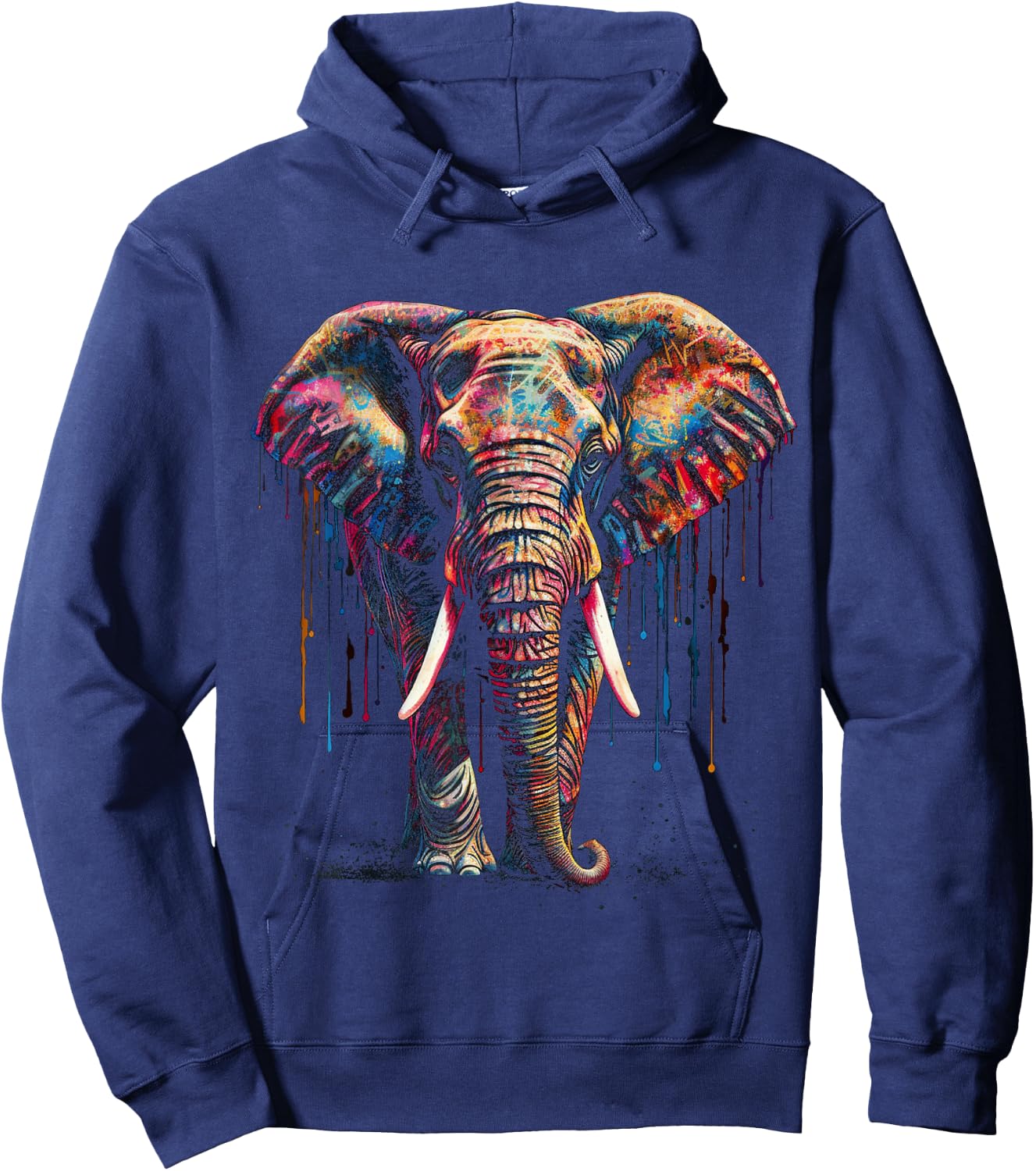 Elephant Art - Animal Colourful Zoo Elephant Hoodie - Hoodie | Navy