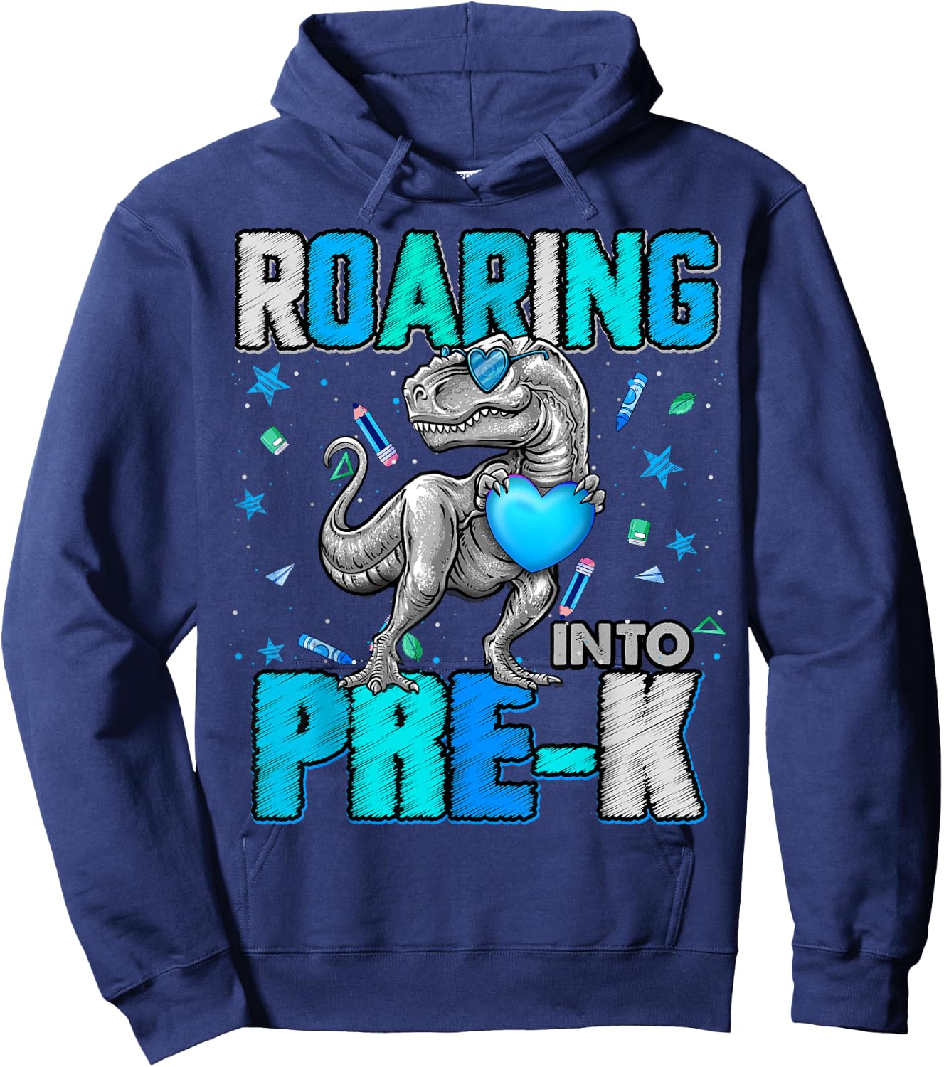 Roaring Into Pre K Dinosaur T Rex Back To School Boys Hoodie - Hoodie | Navy