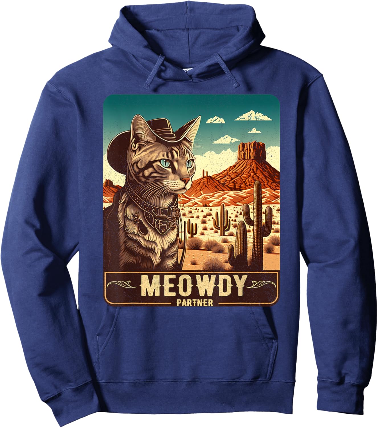 Meowdy! Funny Country Music Cat Cowboy Hat Poster Funny Hoodie - Hoodie | Navy