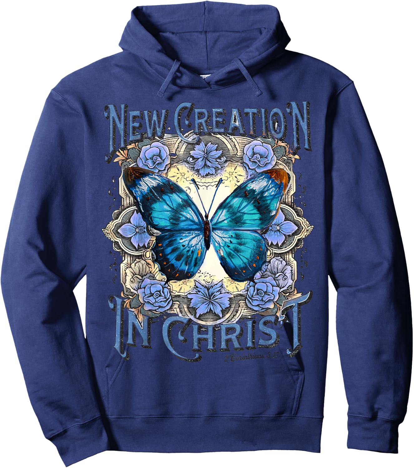 Boho Christian Jesus, Butterfly New Creation In Christ Hoodie - Hoodie | Navy
