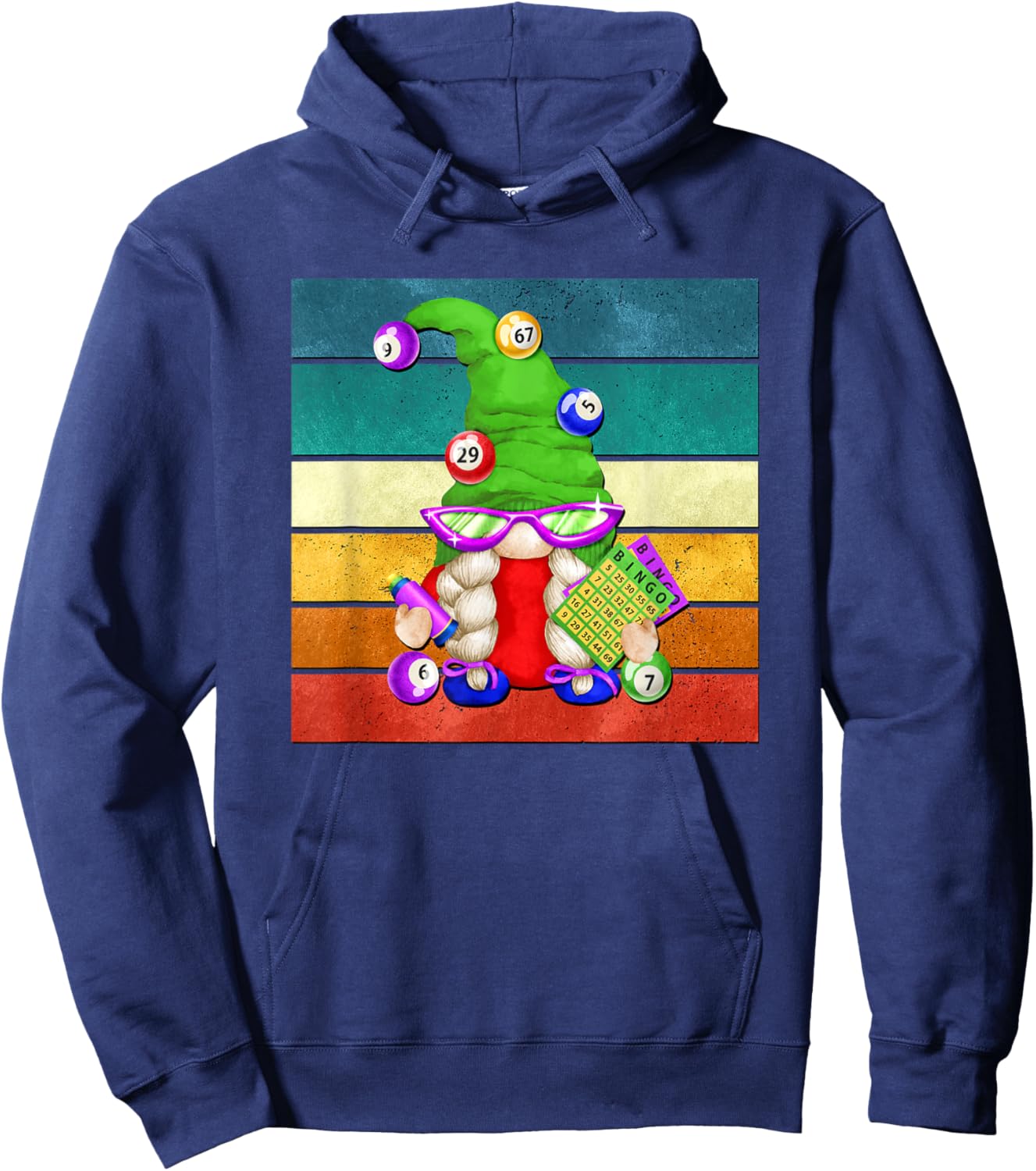 Vintage Grandma Bingo Gnome Graphic Bingo Night Hoodie - Hoodie | Navy