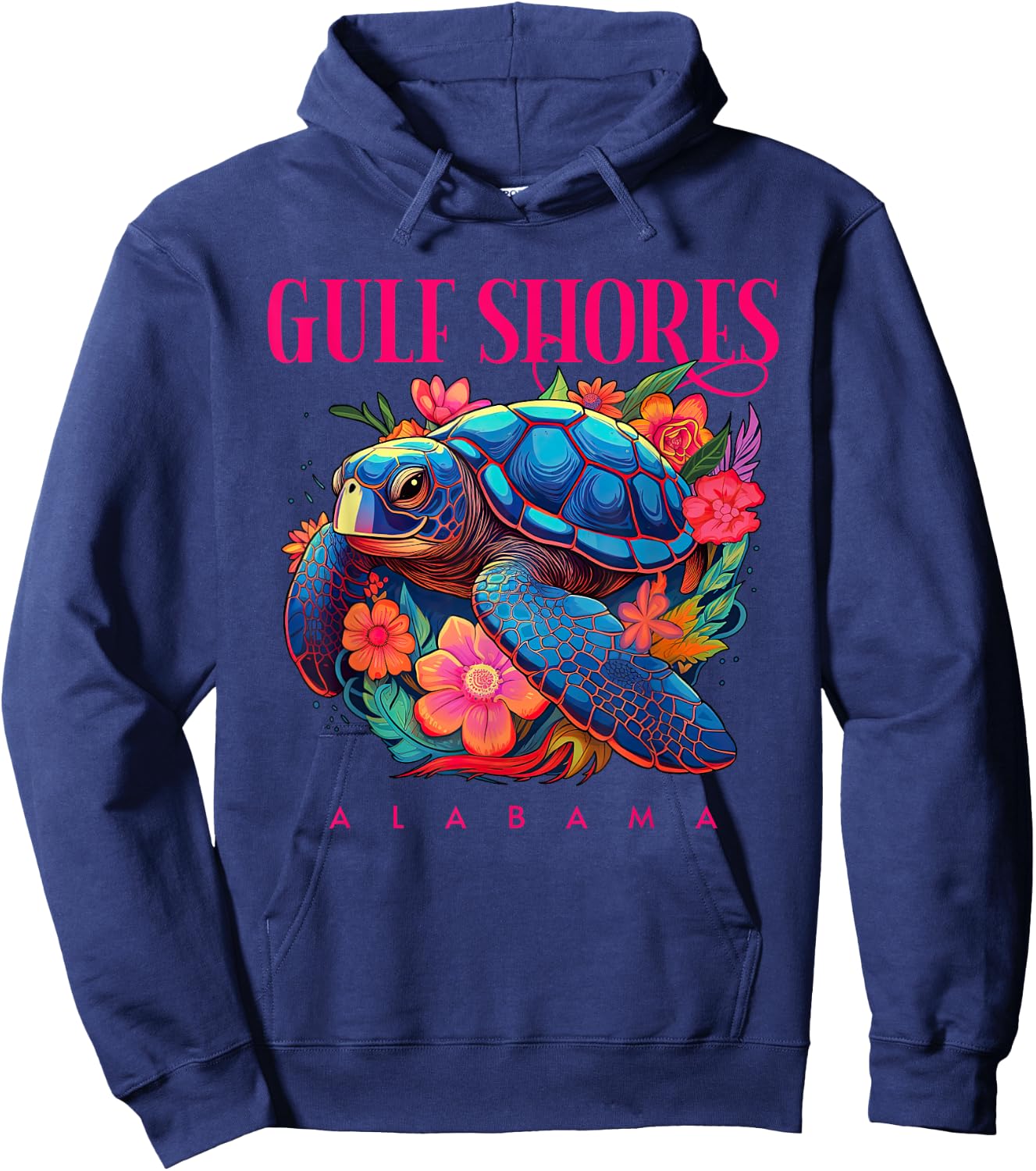 Gulf Shores Alabama Floral Beach Turtle Souvenir Hoodie - Hoodie | Navy