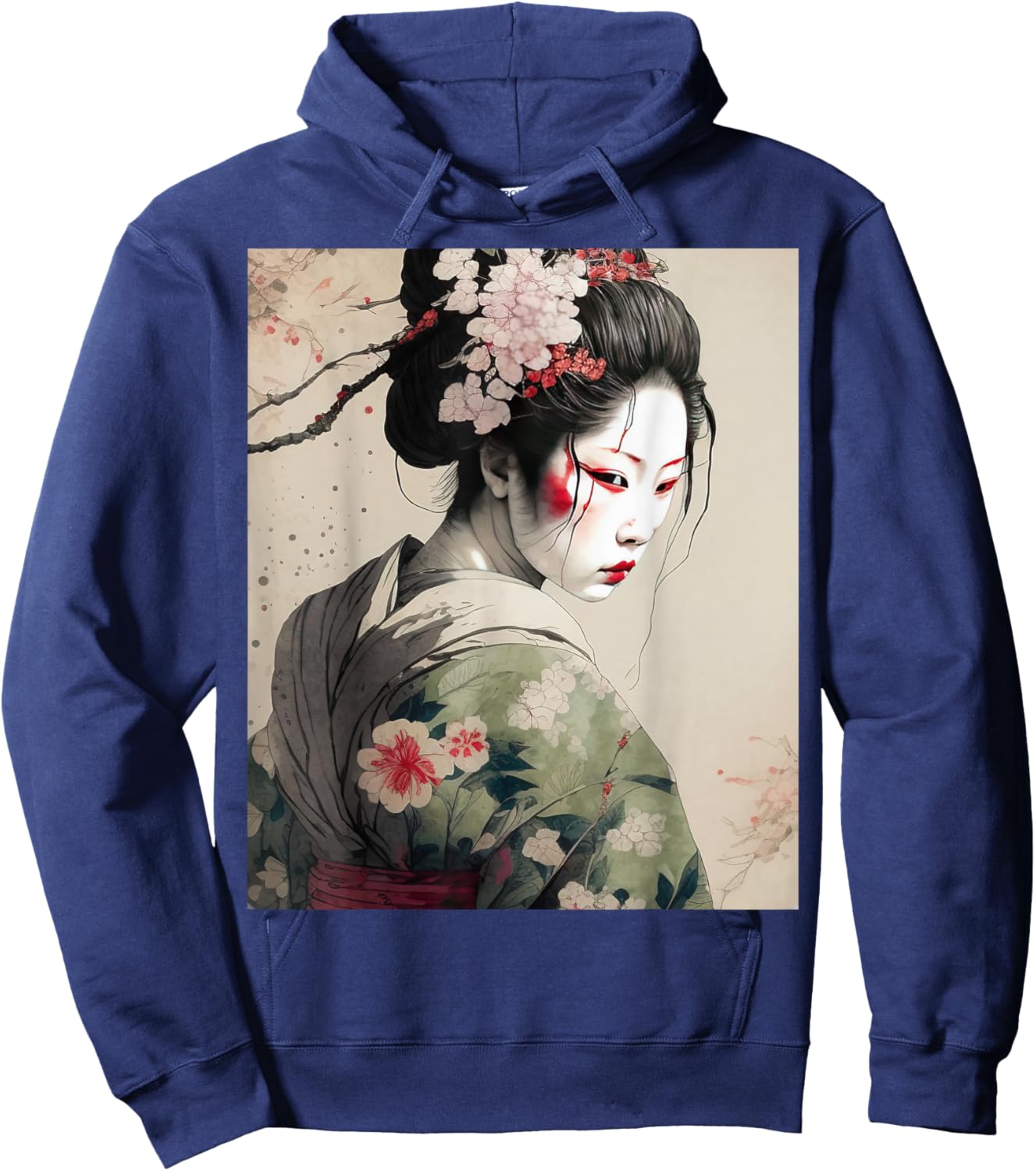 Beautiful Japanese Dark Geisha Sakura Blossoms Kimono Hoodie - Hoodie | Navy