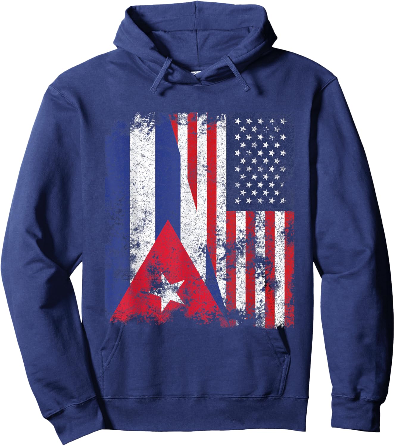 Cuba USA Flag Distressed - Half American Hoodie - Hoodie | Navy