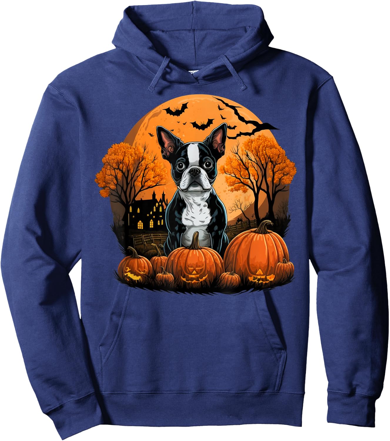 Pumpkin Boston Terrier costume on Boston Terrier Halloween Hoodie - Hoodie | Navy