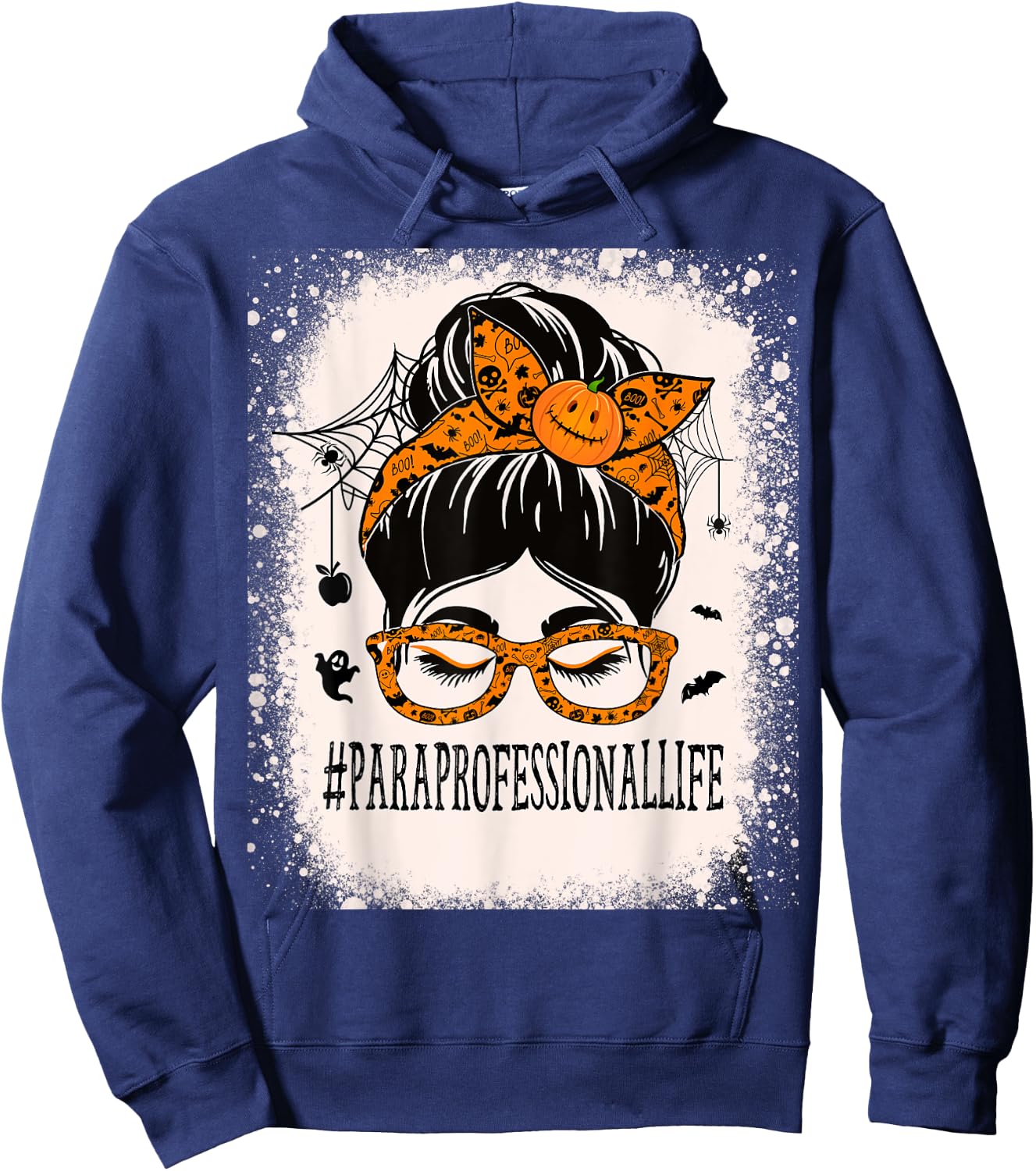 Paraprofessional Halloween Messy Bun Paraeducator Hoodie - Hoodie | Navy