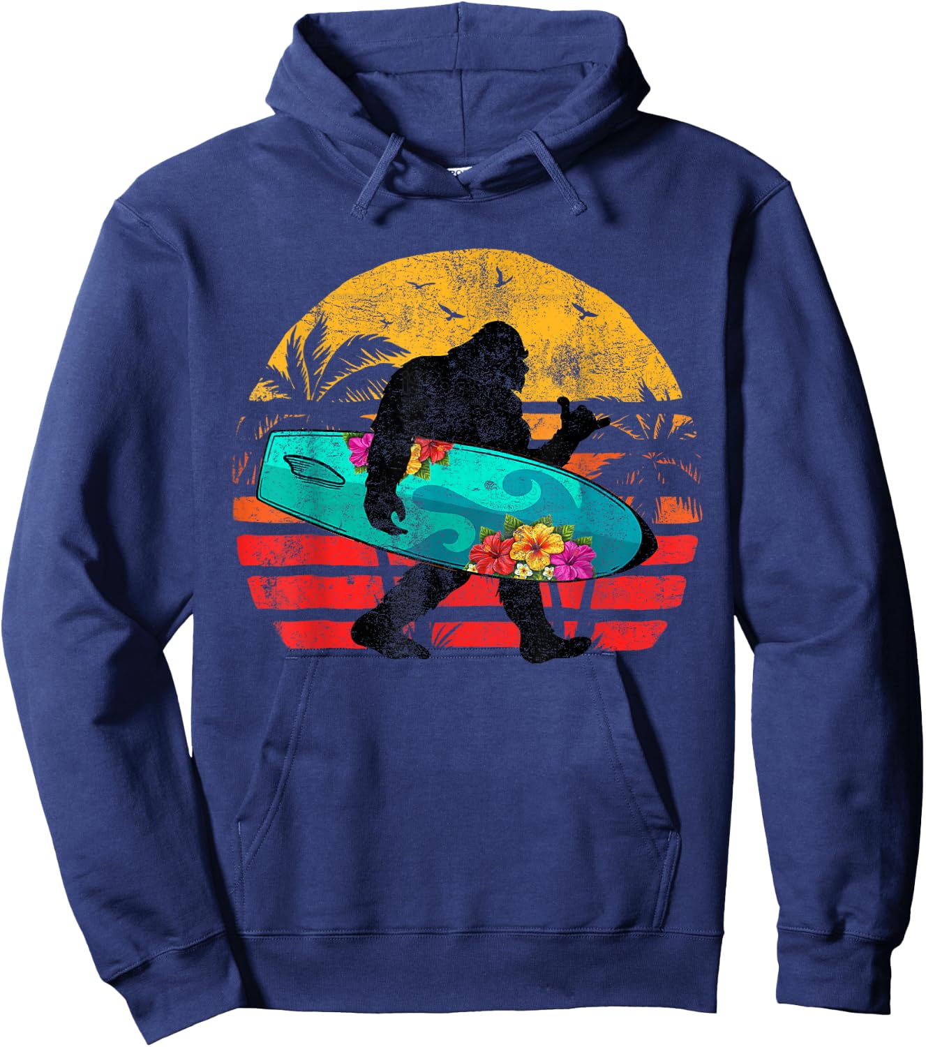Funny Shaka Aloha Bigfoot Surfing Retro Hawaii Surfer Lover Hoodie - Hoodie | Navy
