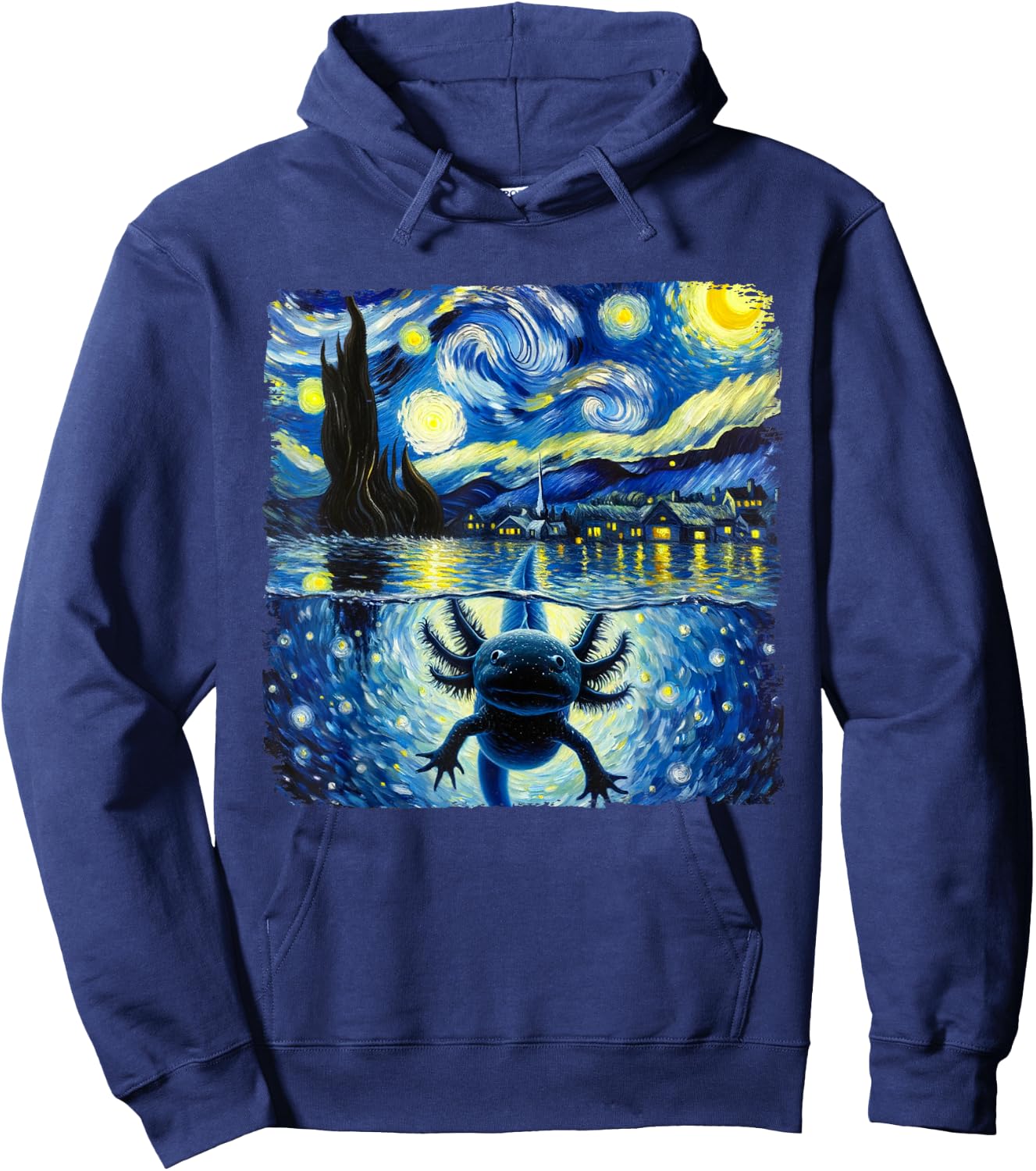 Graphic Axolotls Starry Night Outfit Van Gogh Axolotl Animal Hoodie - Hoodie | Navy