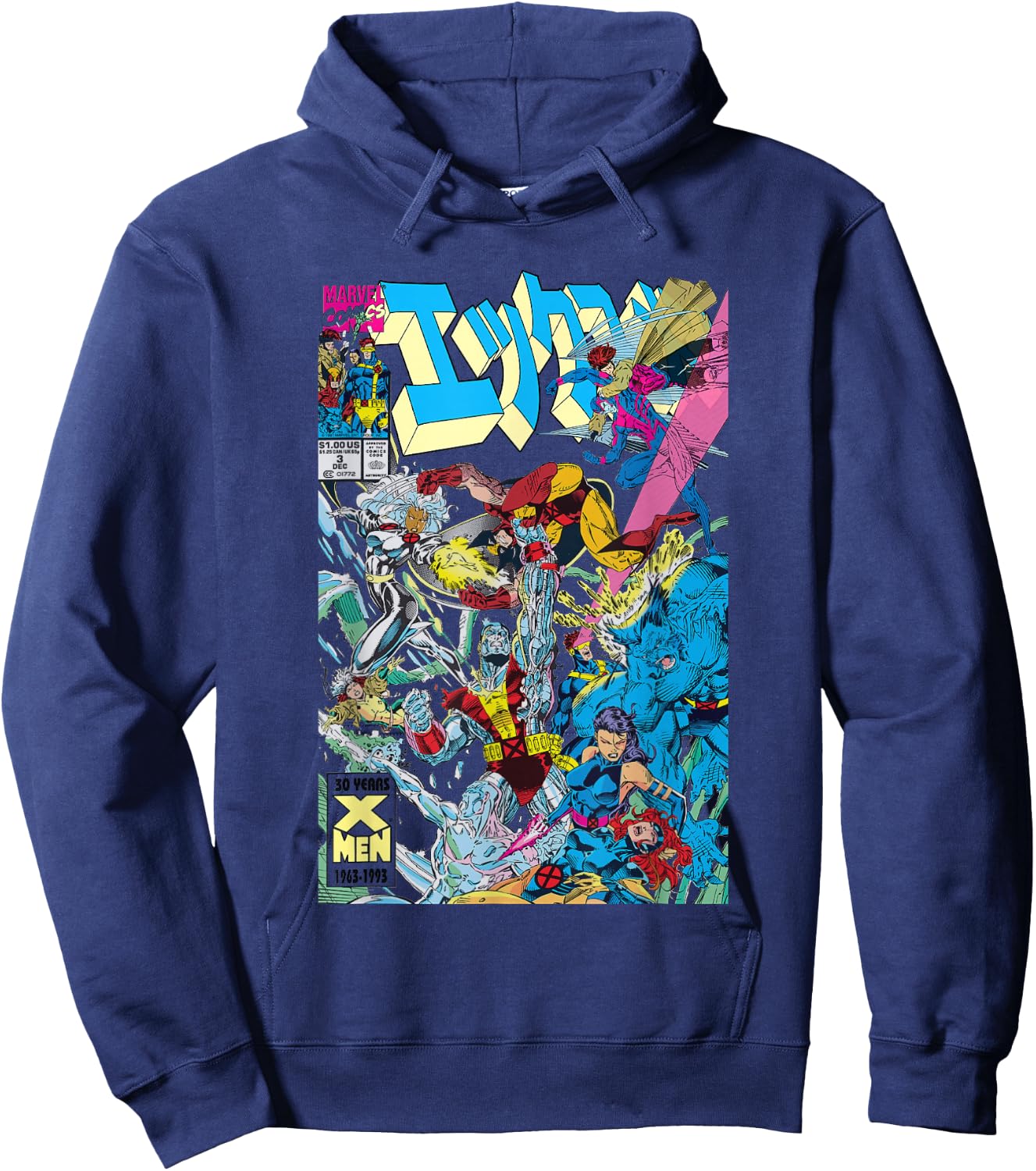 Marvel X-Men Team Conflict Kanji Comic Book Cover Retro Hoodie - Hoodie | Navy