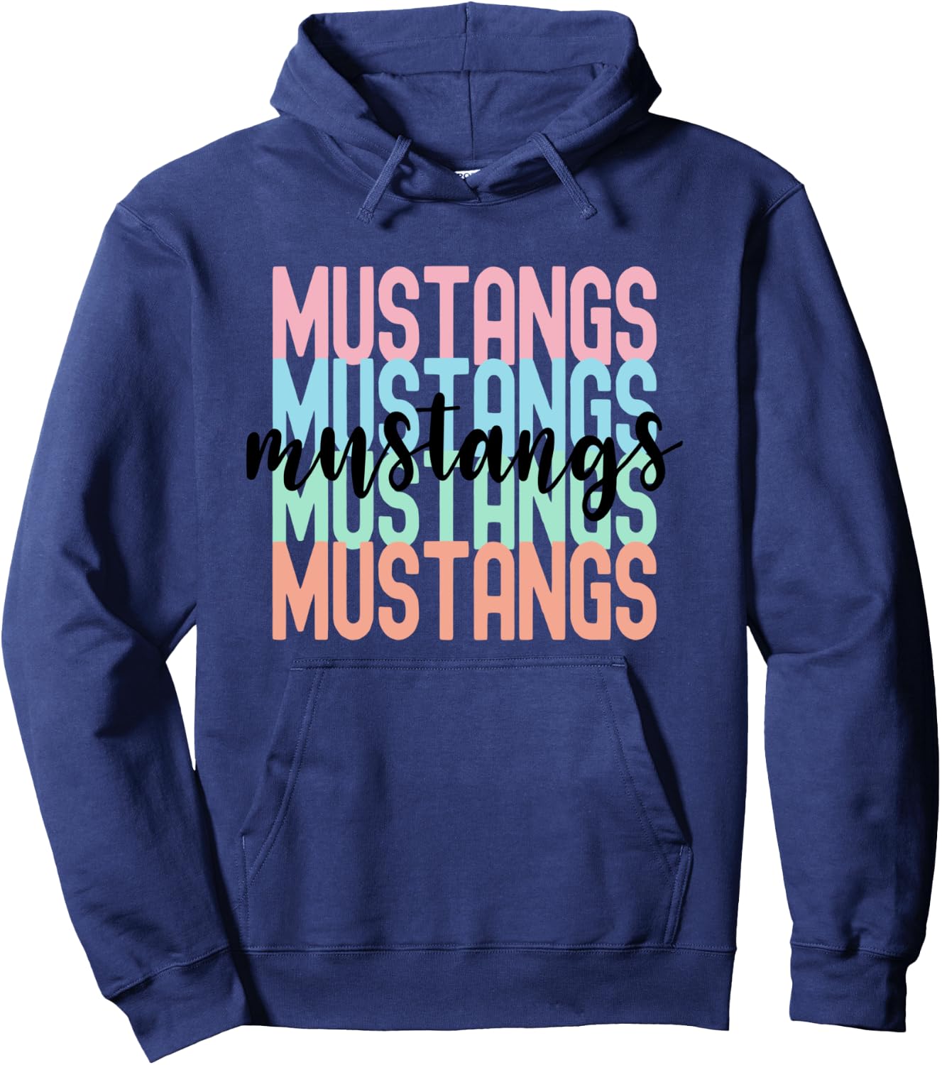 Mustangs Team Mascot School Spirit Game Night Hoodie - Hoodie | Navy