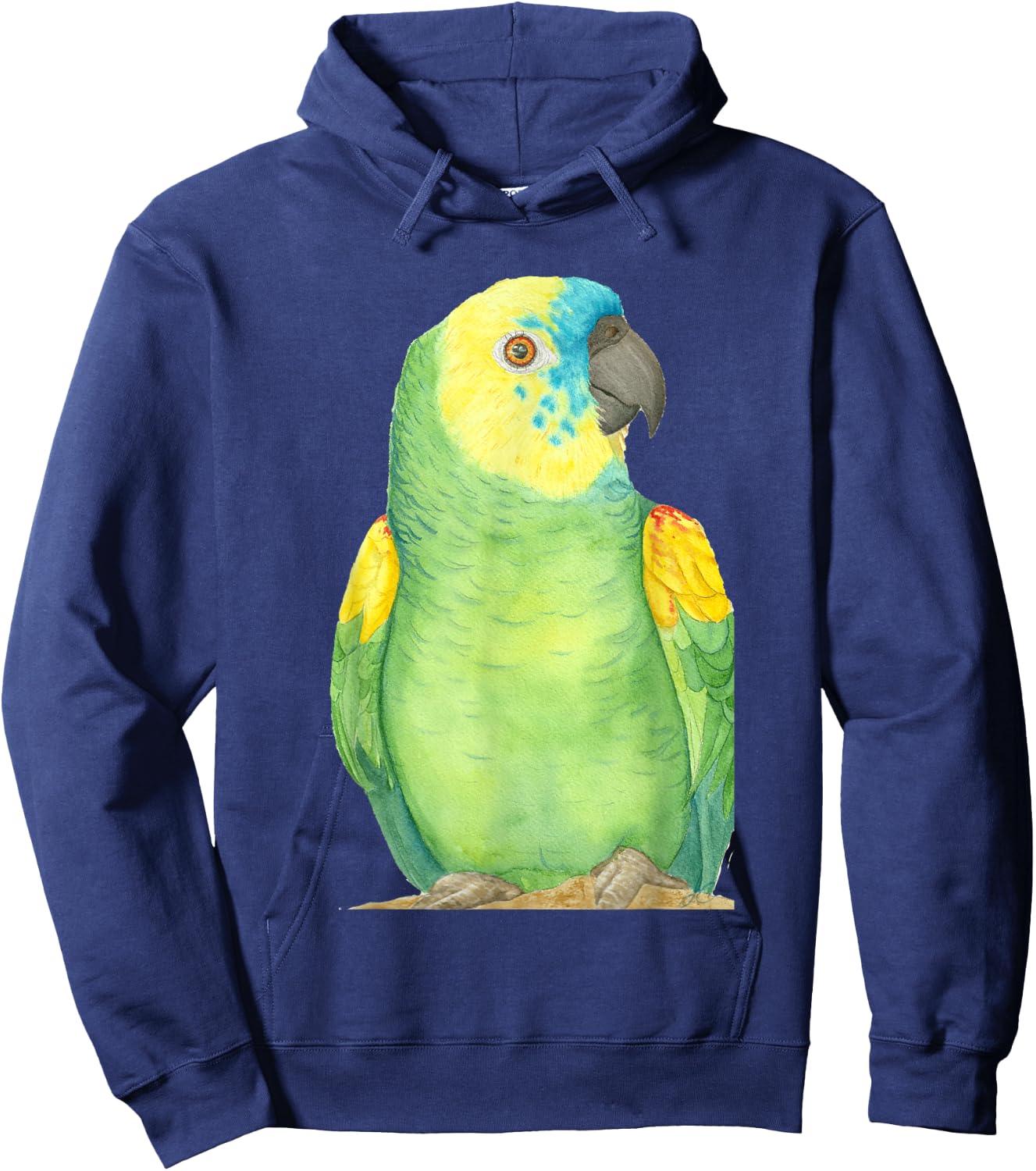 Blue-fronted Amazon Watercolor Parrot Portrait Hoodie - Hoodie | Navy
