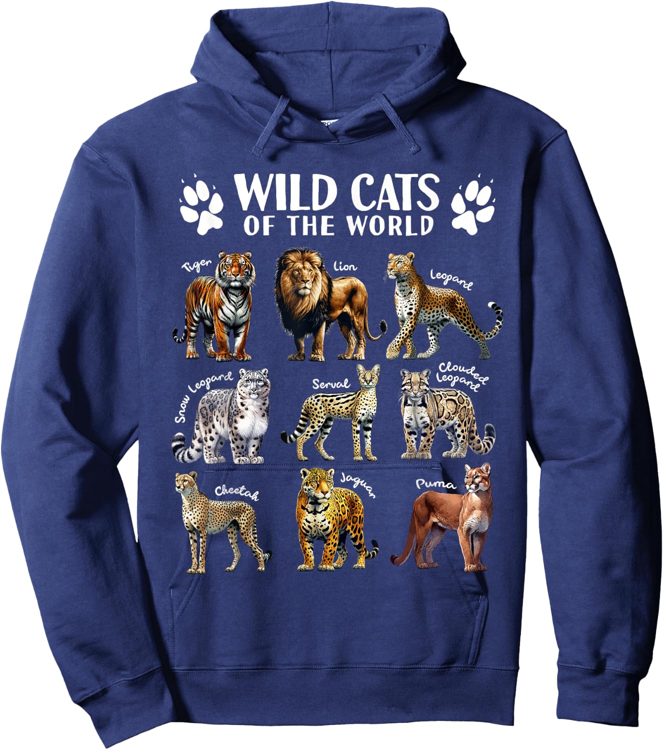Wild Cats of the World Educational Animal Big Cat Types Hoodie - Hoodie | Navy