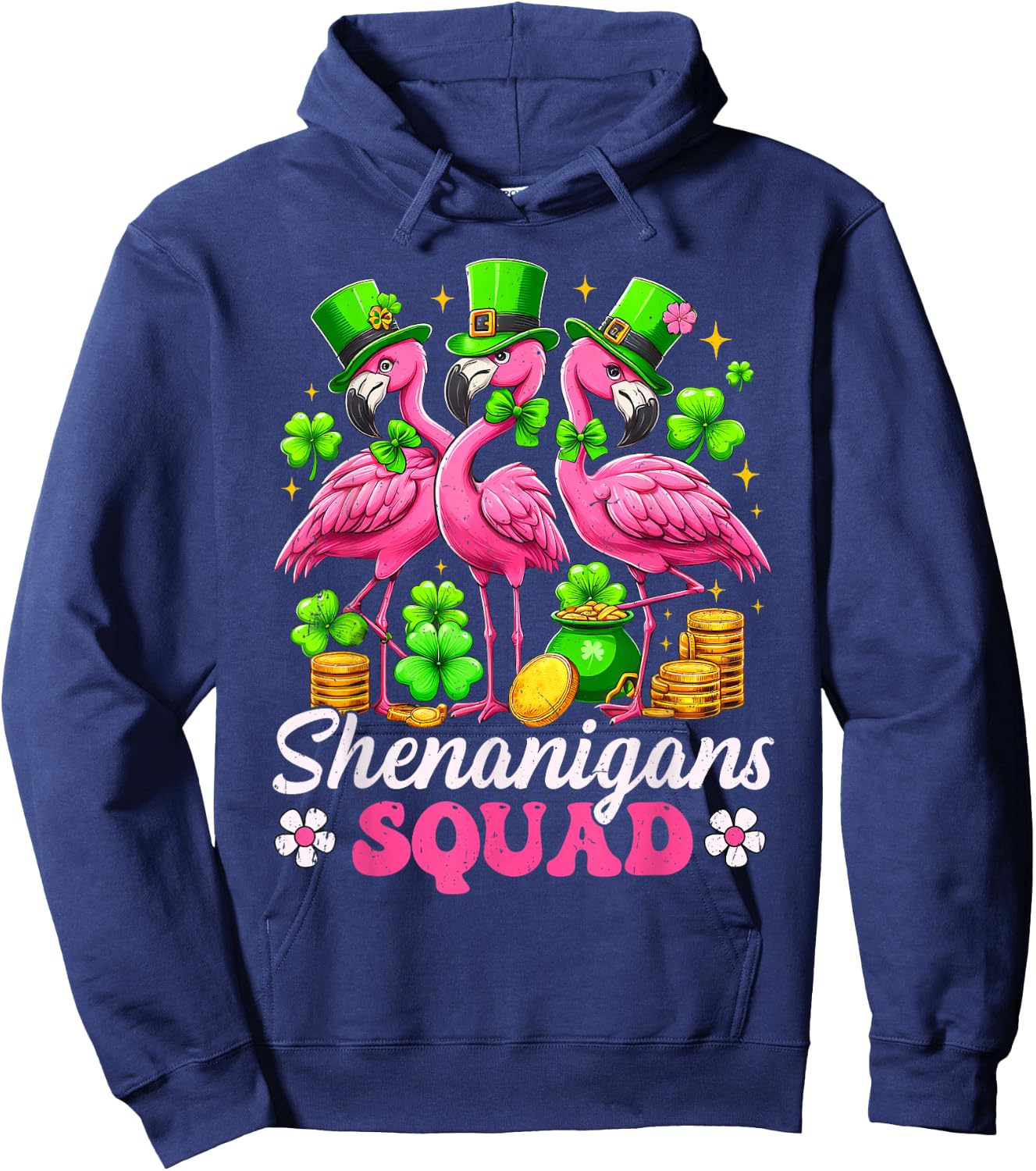 Groovy Shenanigan Squad Irish Flamingo St Patrick's Day Hoodie - Hoodie | Navy