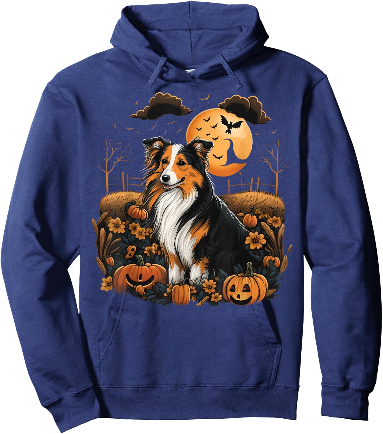 Pumpkin Shetland Sheepdog costume on Sheltie Halloween Women Kids Hoodie - Hoodie | Navy