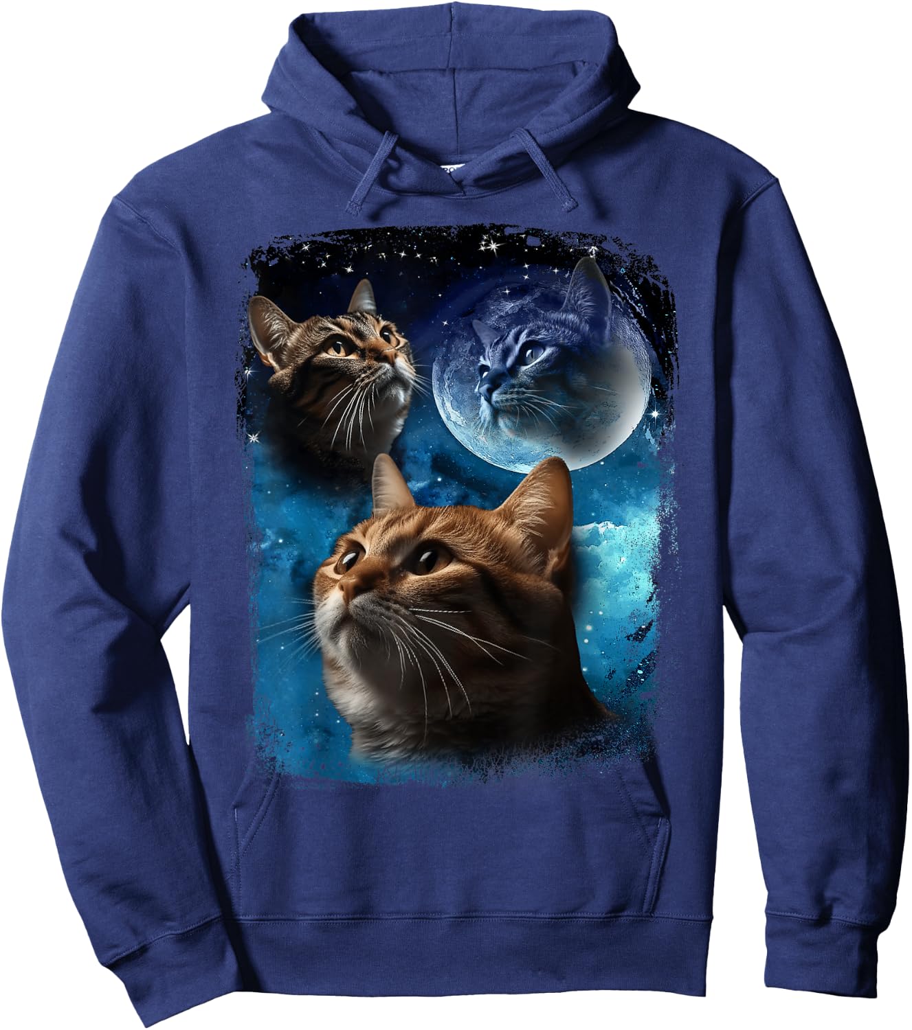 Three Cats Howl at Moon Vintage Funny Cat Howling wolf meme Hoodie - Hoodie | Navy