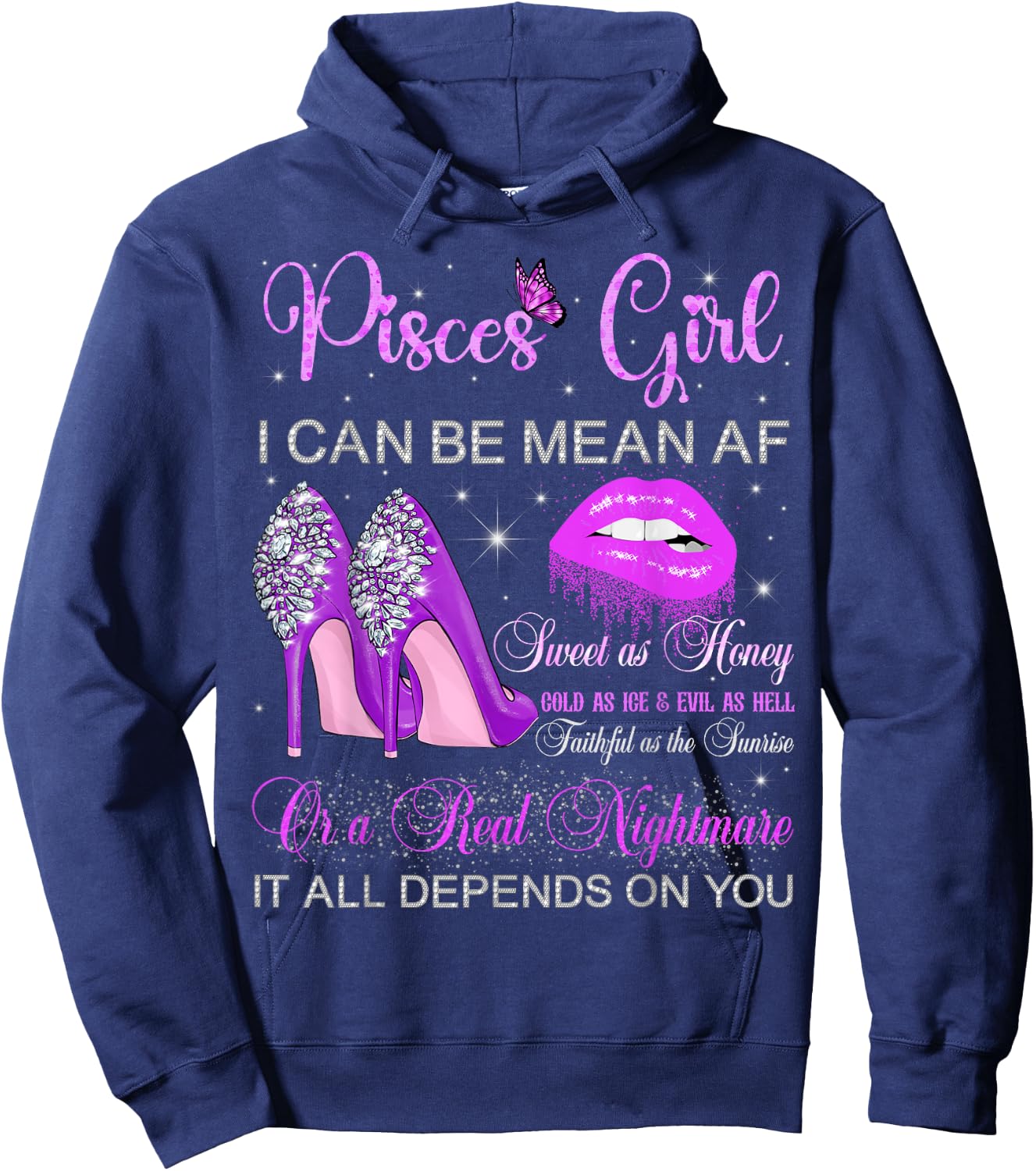 Pisces Girl Birthday High Heels Dripping Lips Zodiac Women Hoodie - Hoodie | Navy
