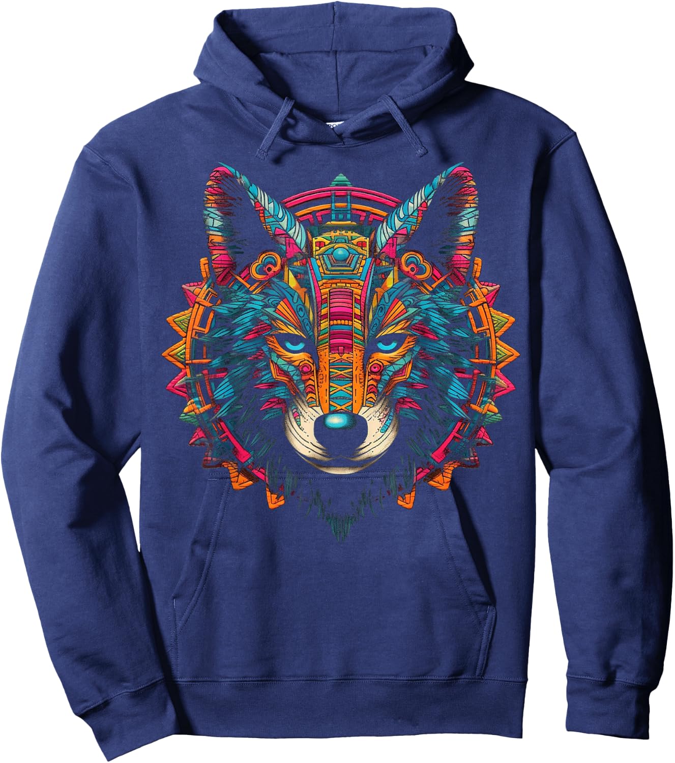 Wolf Mandala Artwork | Animal Motif Wolf Hoodie - Hoodie | Navy