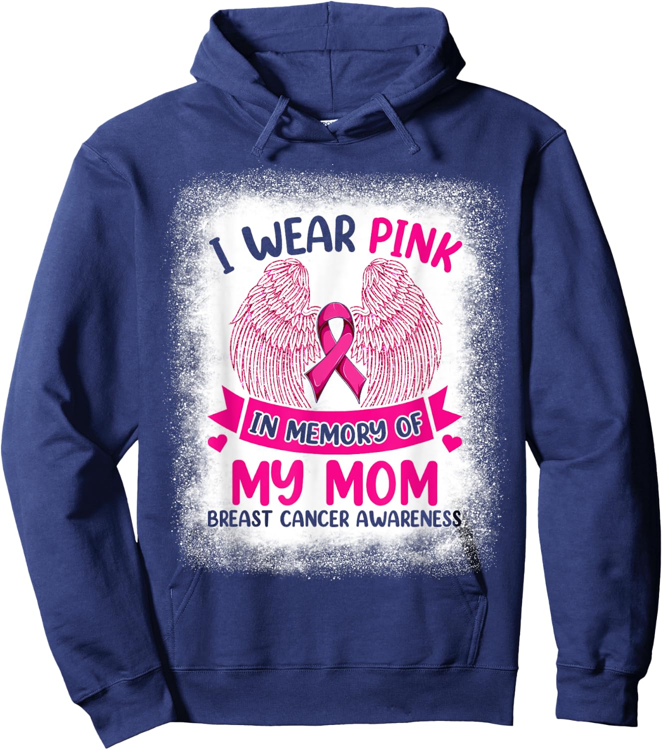 Wings Breast Cancer Shirt, I Wear Pink In Memory Of My Mom Hoodie - Hoodie | Navy