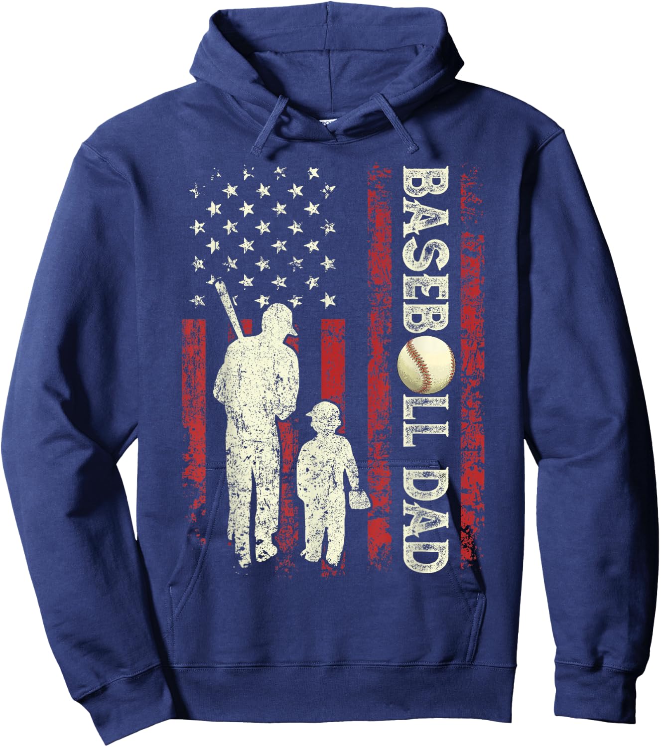 Fathers Day Baseball Dad USA Flag Gifts For Dad Men Baseball Hoodie - Hoodie | Navy