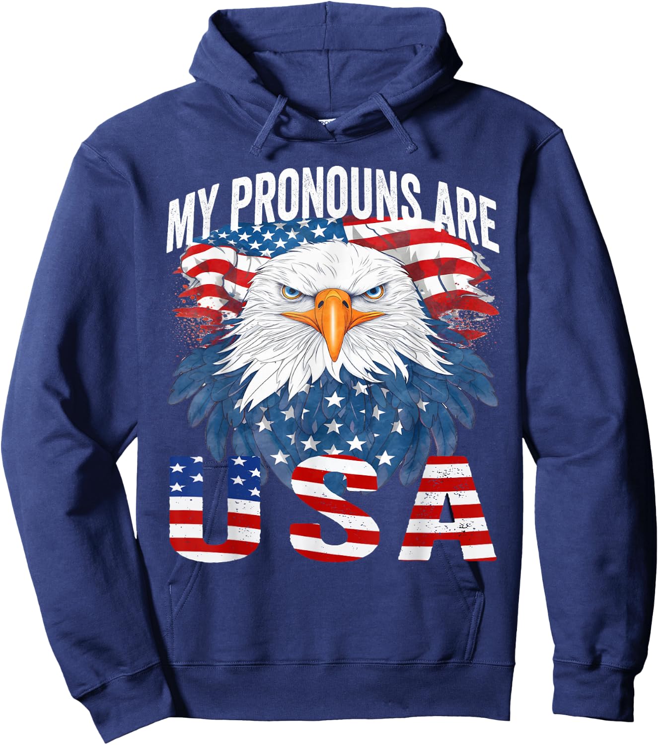 My Pronouns Are USA Patriotic Eagle Funny 4th of July Hoodie - Hoodie | Navy