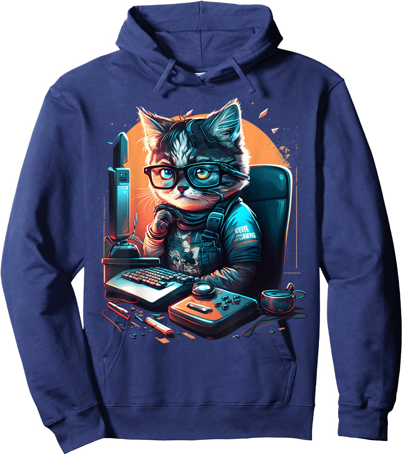 Cat Work On Computers with glasses cute cats Computer Nerd Hoodie - Hoodie | Navy