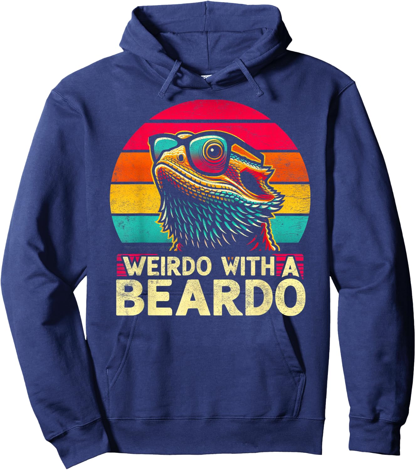 Bearded Dragon Funny Weirdo With The Beardo Retro Sunset Hoodie - Hoodie | Navy