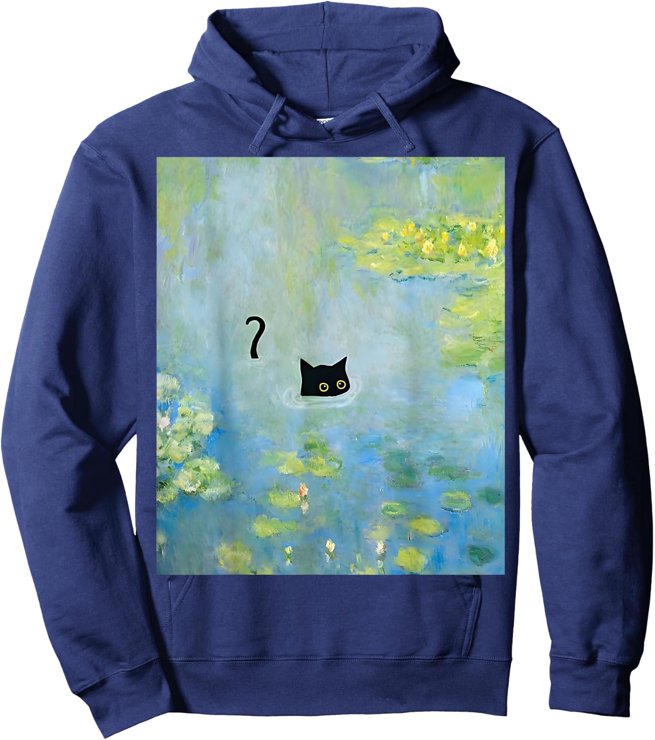 Black Cat Monets Summer Waterlily Women Girls Kids Hoodie - Hoodie | Navy
