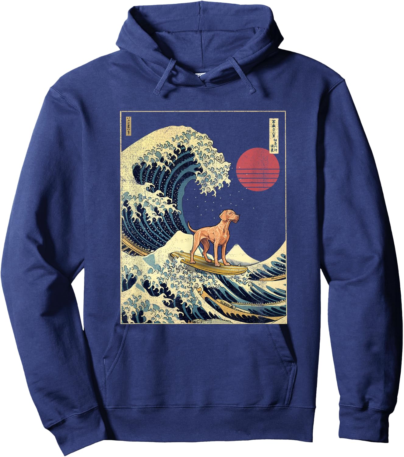 Vizsla Japanese Kanagawa Wave Funny Surf Dog Hoodie - Hoodie | Navy