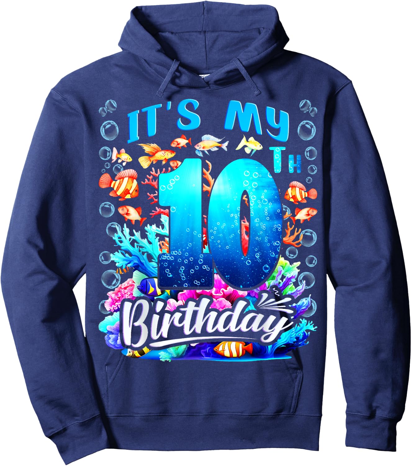 It's My 10th Birthday Boy Sea Fish Ocean Animals Aquarium Hoodie - Hoodie | Navy