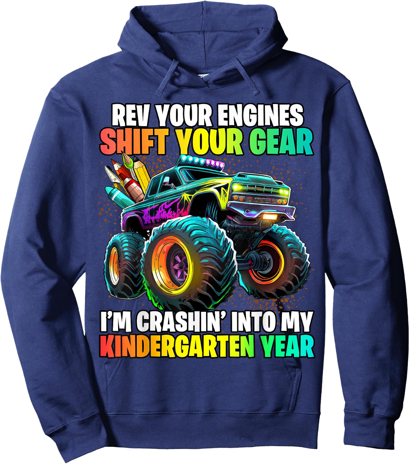 Back to School Kindergarten Monster Truck First Day Boys Hoodie - Hoodie | Navy