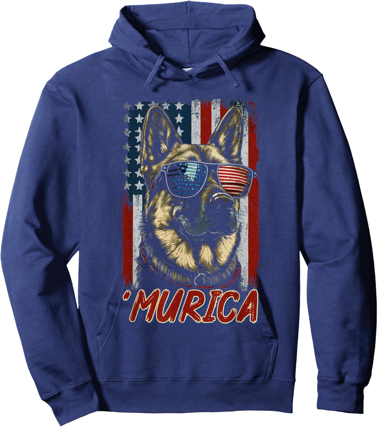 Murica Patriotic German Shepherd 4th of July Dog Hoodie - Hoodie | Navy