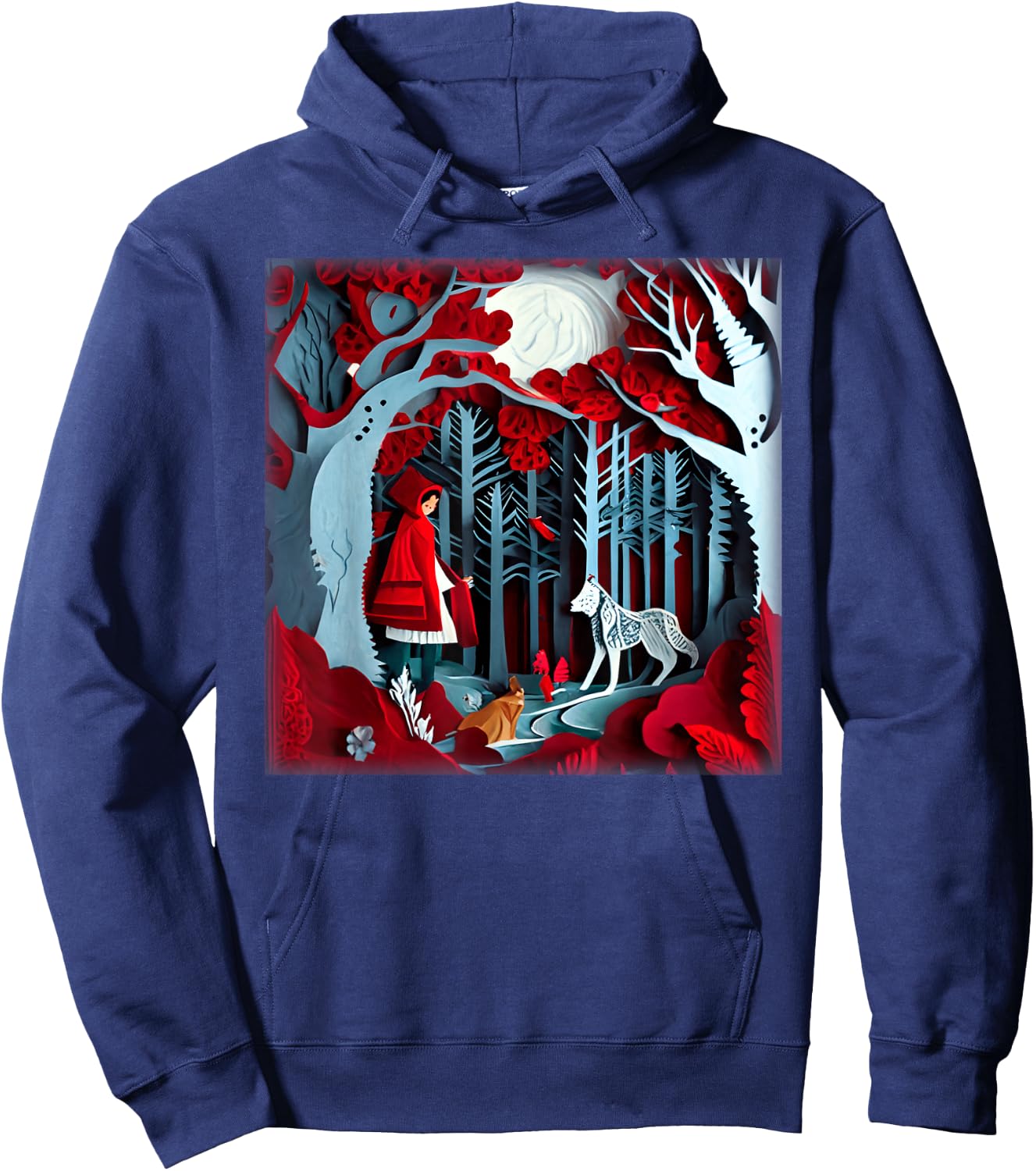 Paper Cut Craft Paper Illustration Little Red a Riding Hood Hoodie - Hoodie | Navy