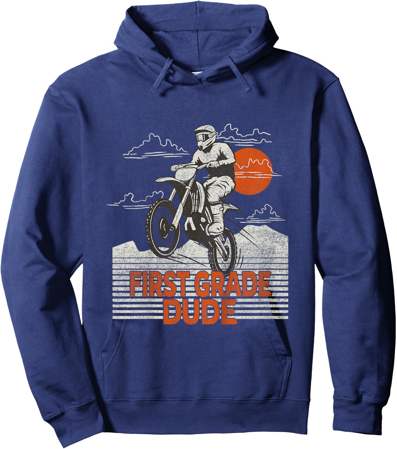 Kids First Grade Dude - First Day of School Dirt Bike Motorcycle Hoodie - Hoodie | Navy